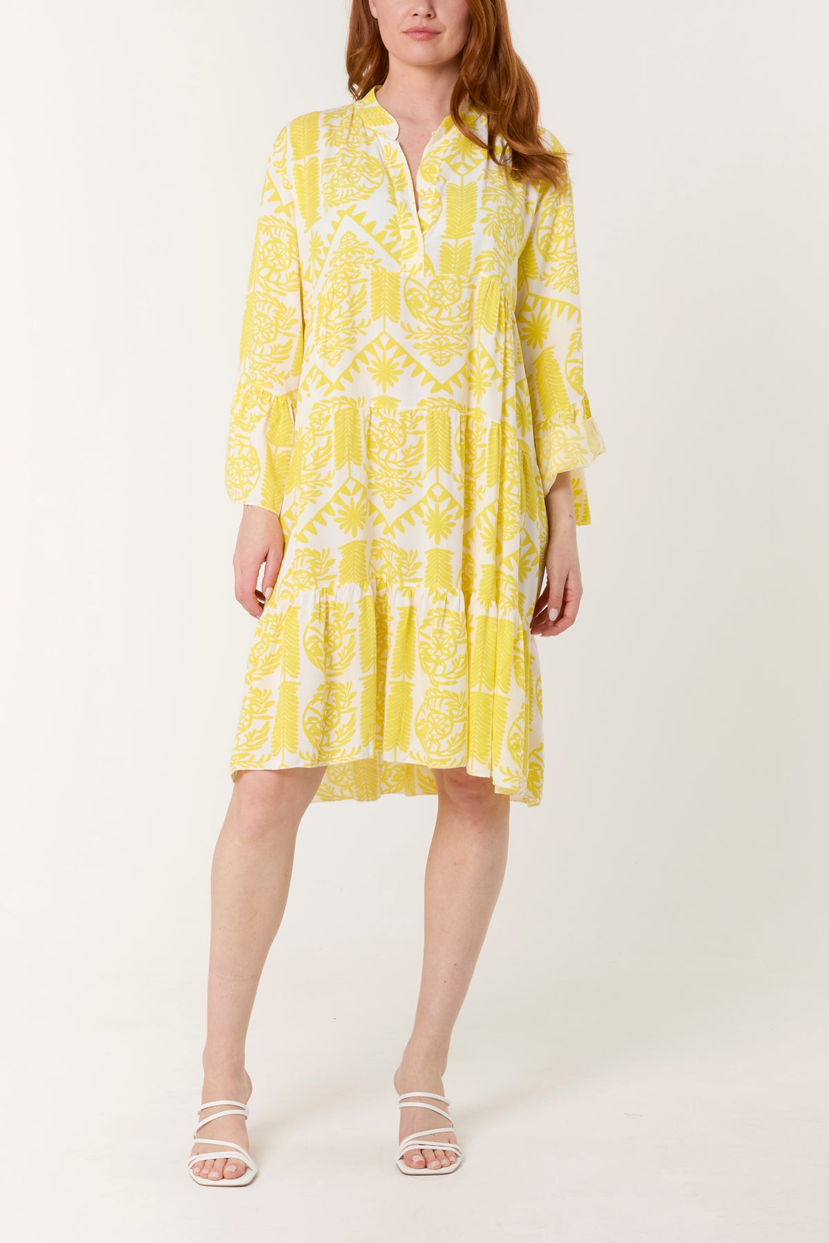Tiered Baroque Floral Smock Print Dress