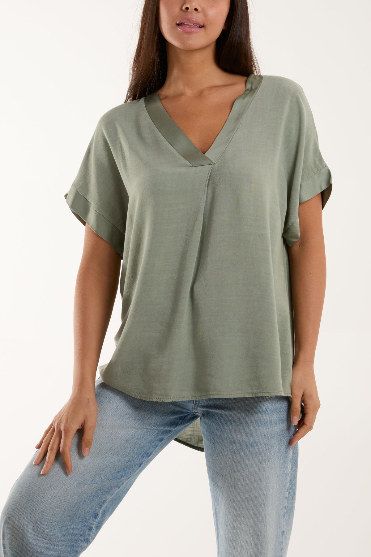 V-Neck Short Sleeve Blouse
