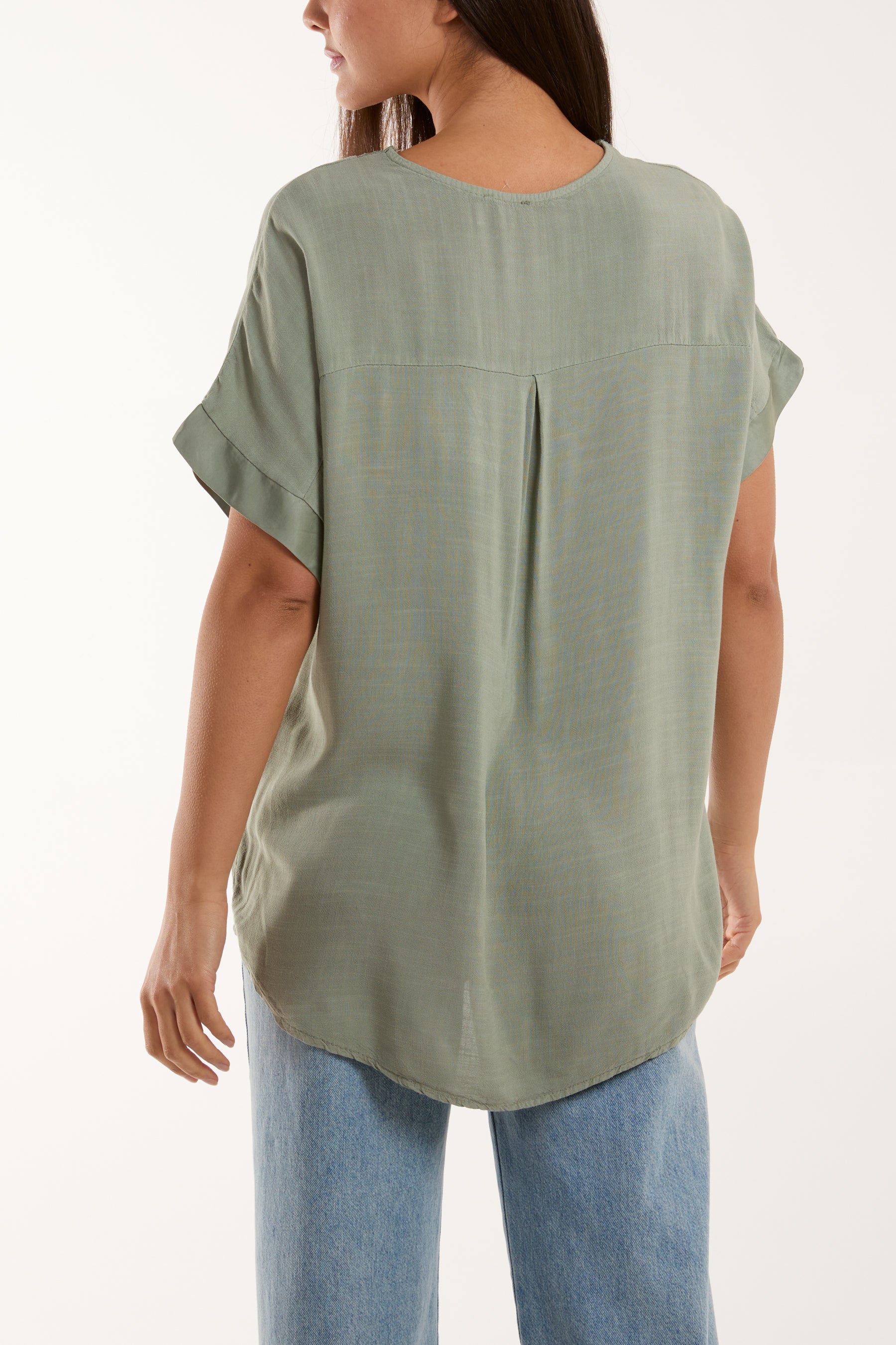 V-Neck Short Sleeve Blouse