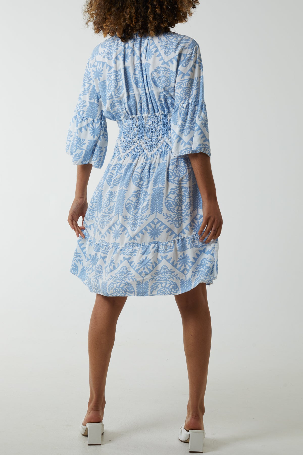 Damask Floral Shirred Bodice Dress