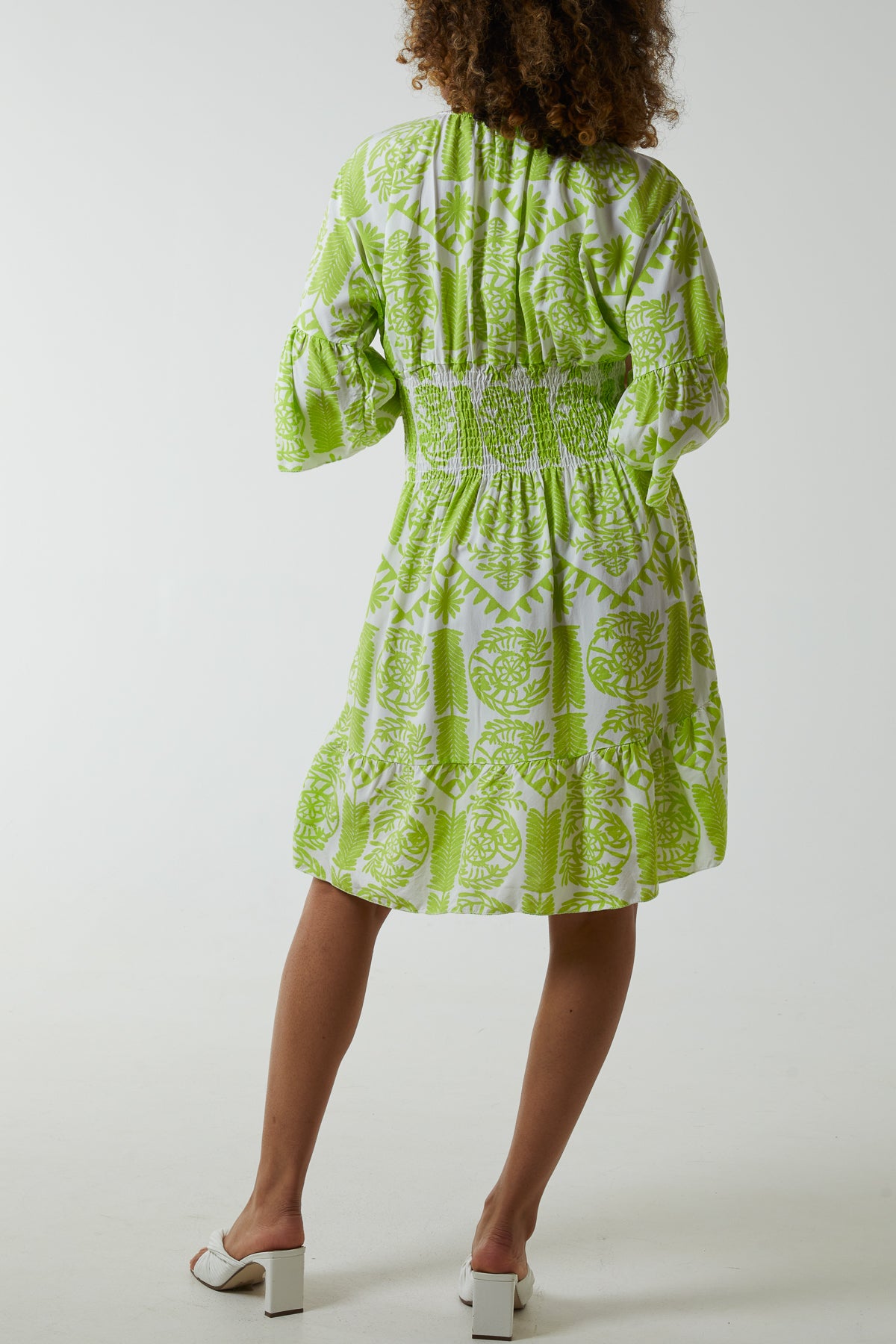 Damask Floral Shirred Bodice Dress