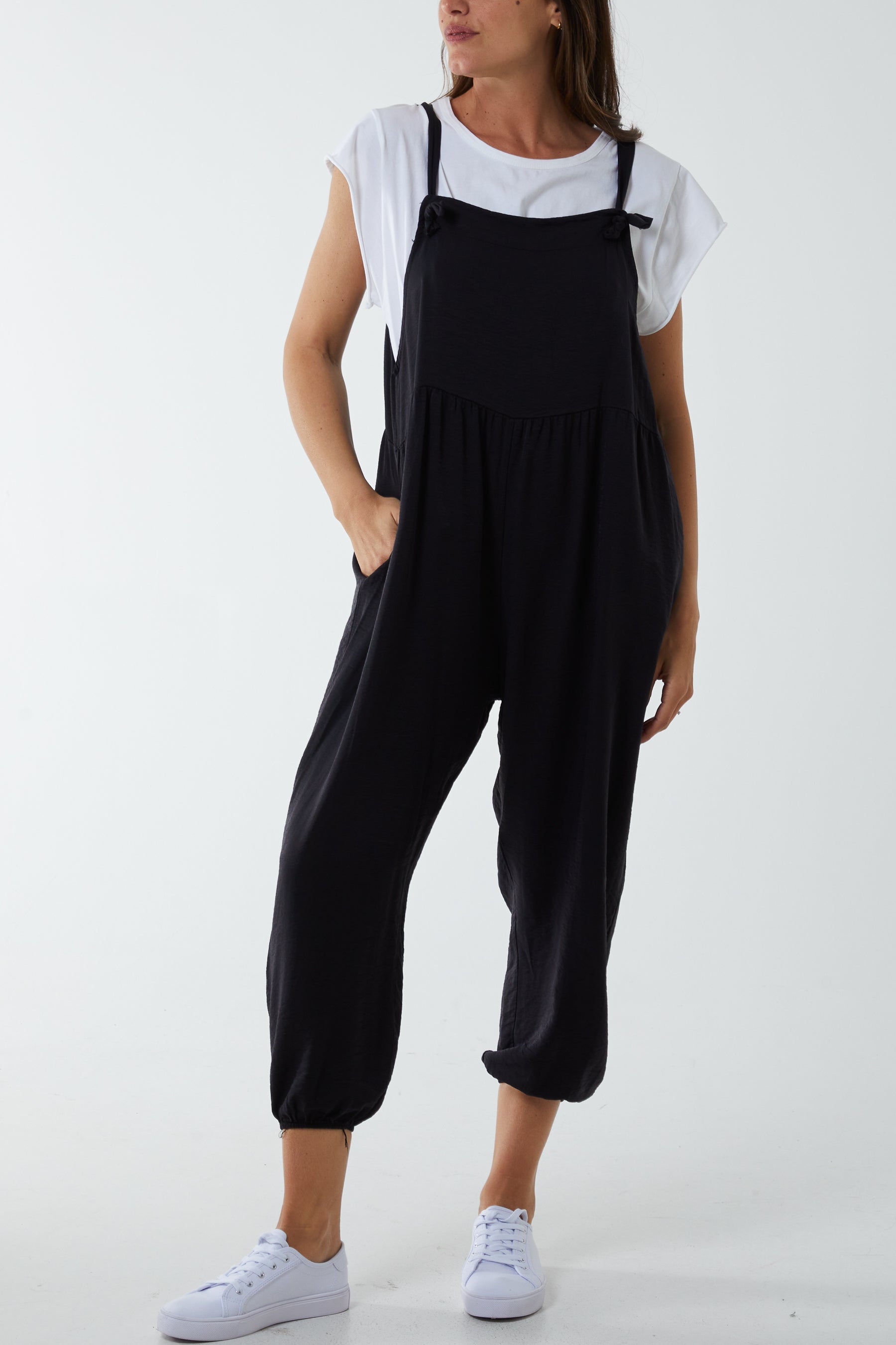 Pocket Crepe Satin Dungarees