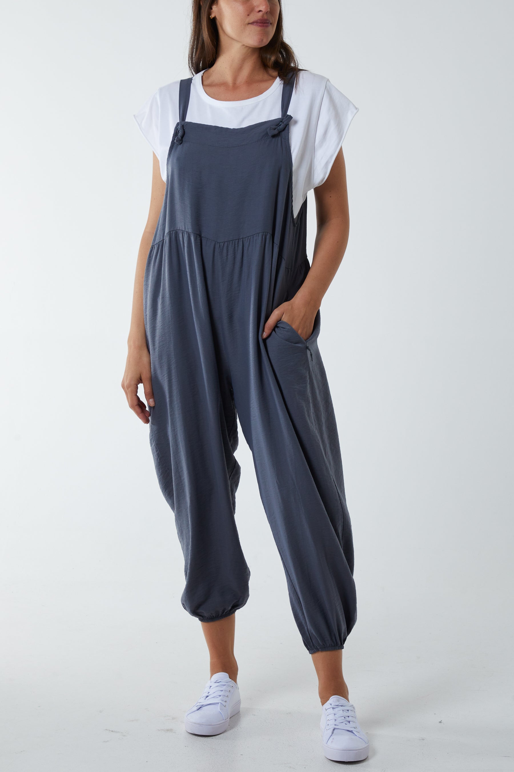 Pocket Crepe Satin Dungarees