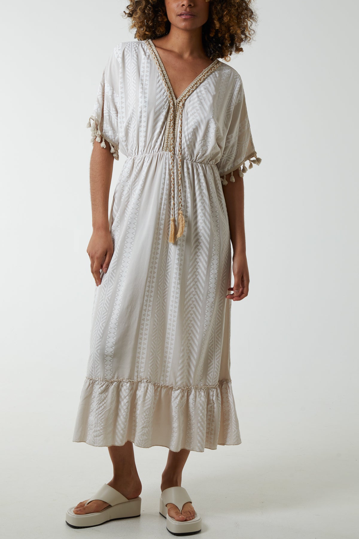 Aztec Print Tassel Midi Dress