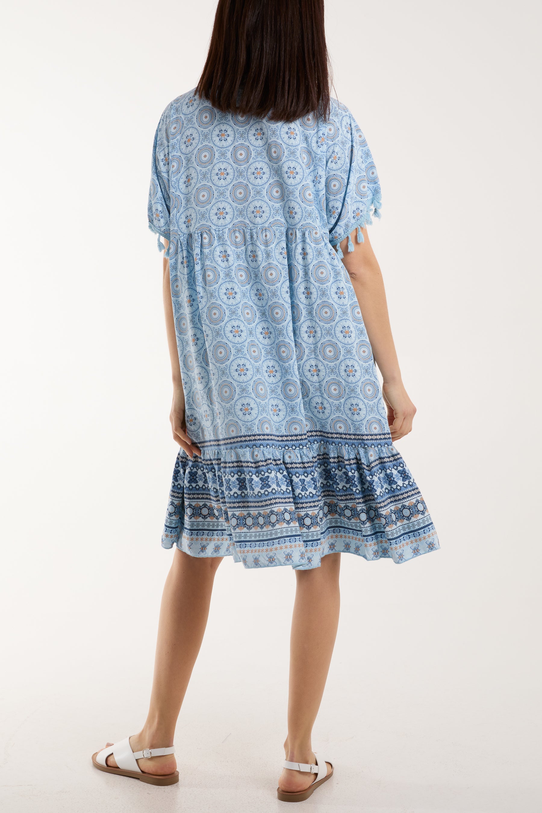 Geometric Print Dress with Tassels