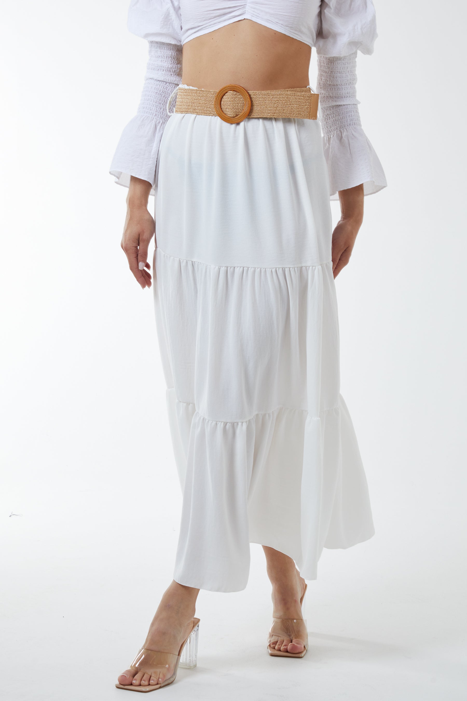 Belted Tiered Maxi Skirt