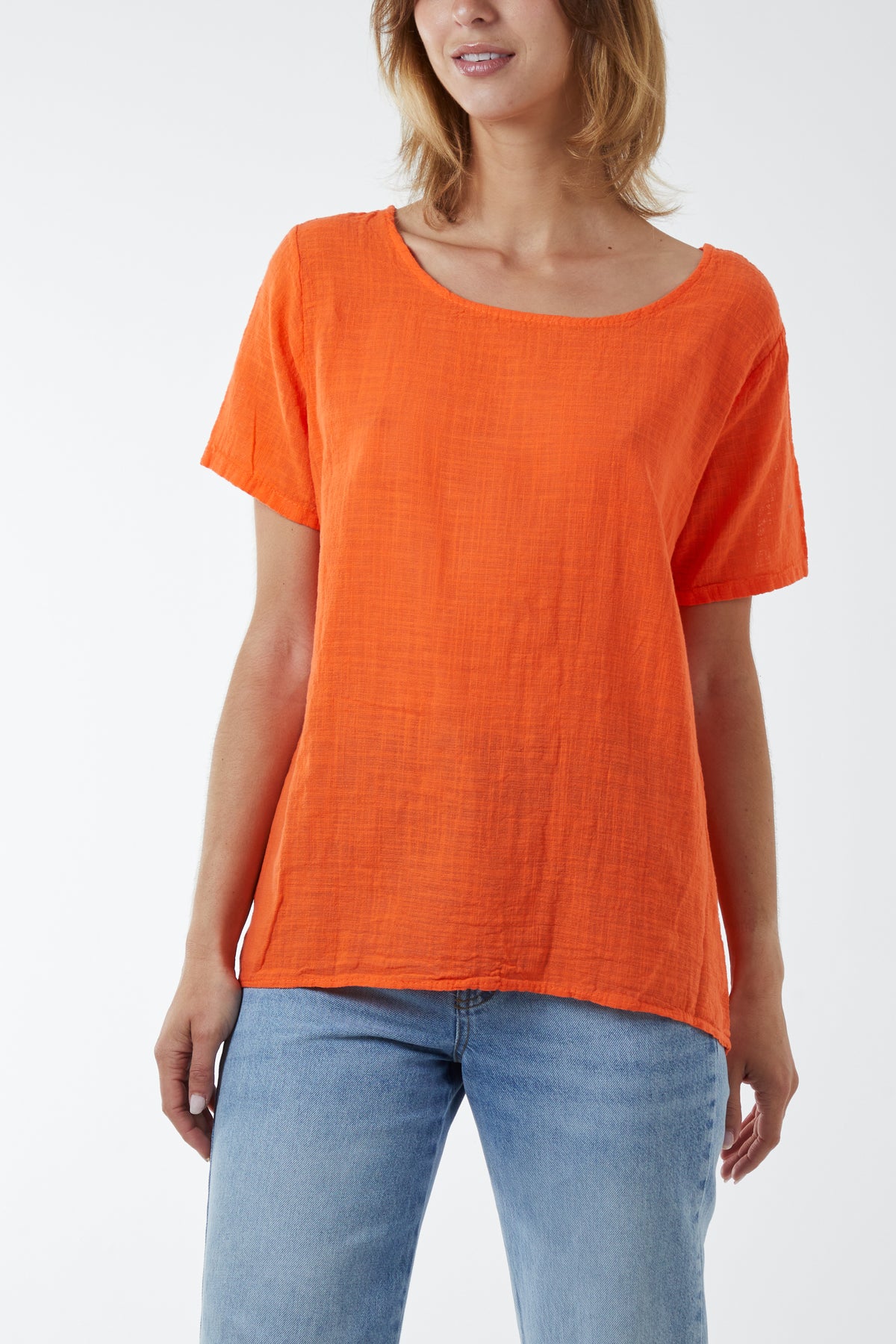 Round Neck Button Back Top