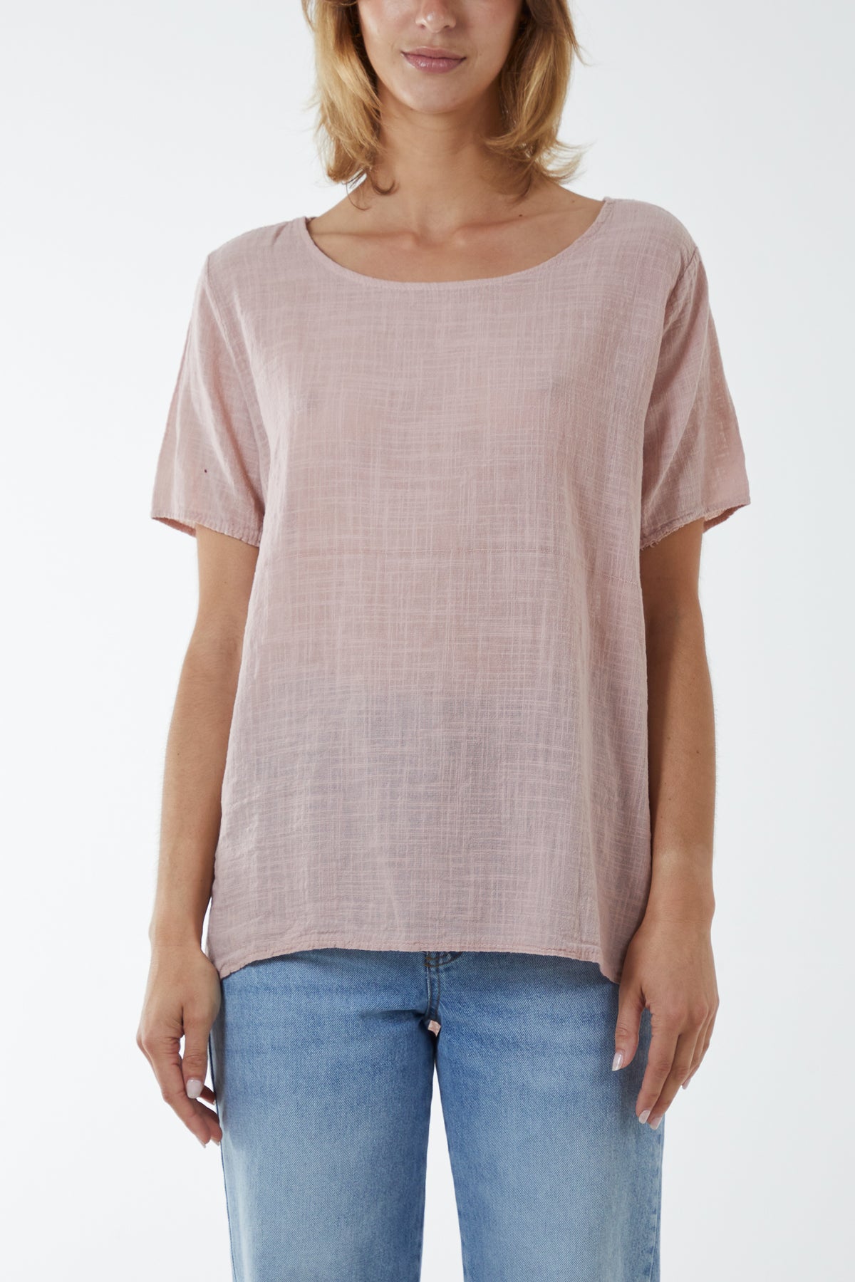 Round Neck Button Back Top