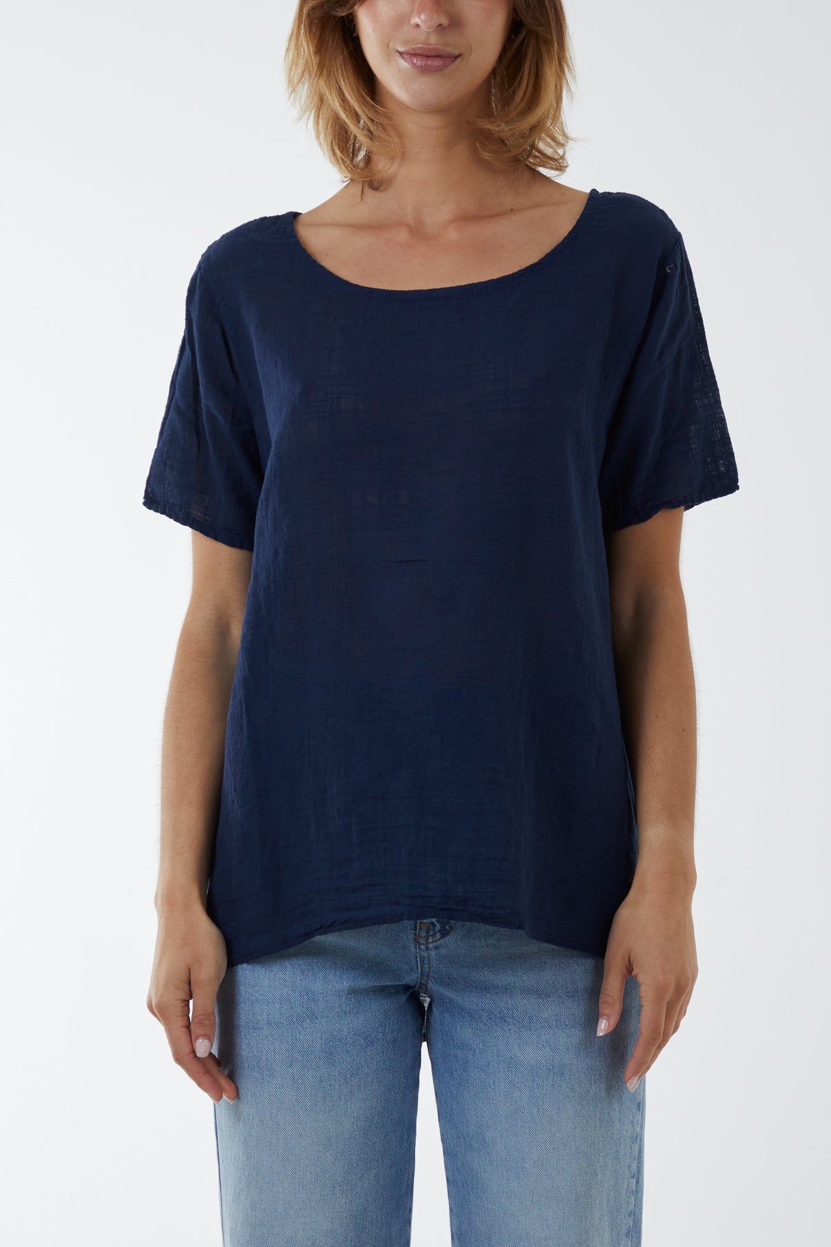 Round Neck Button Back Top