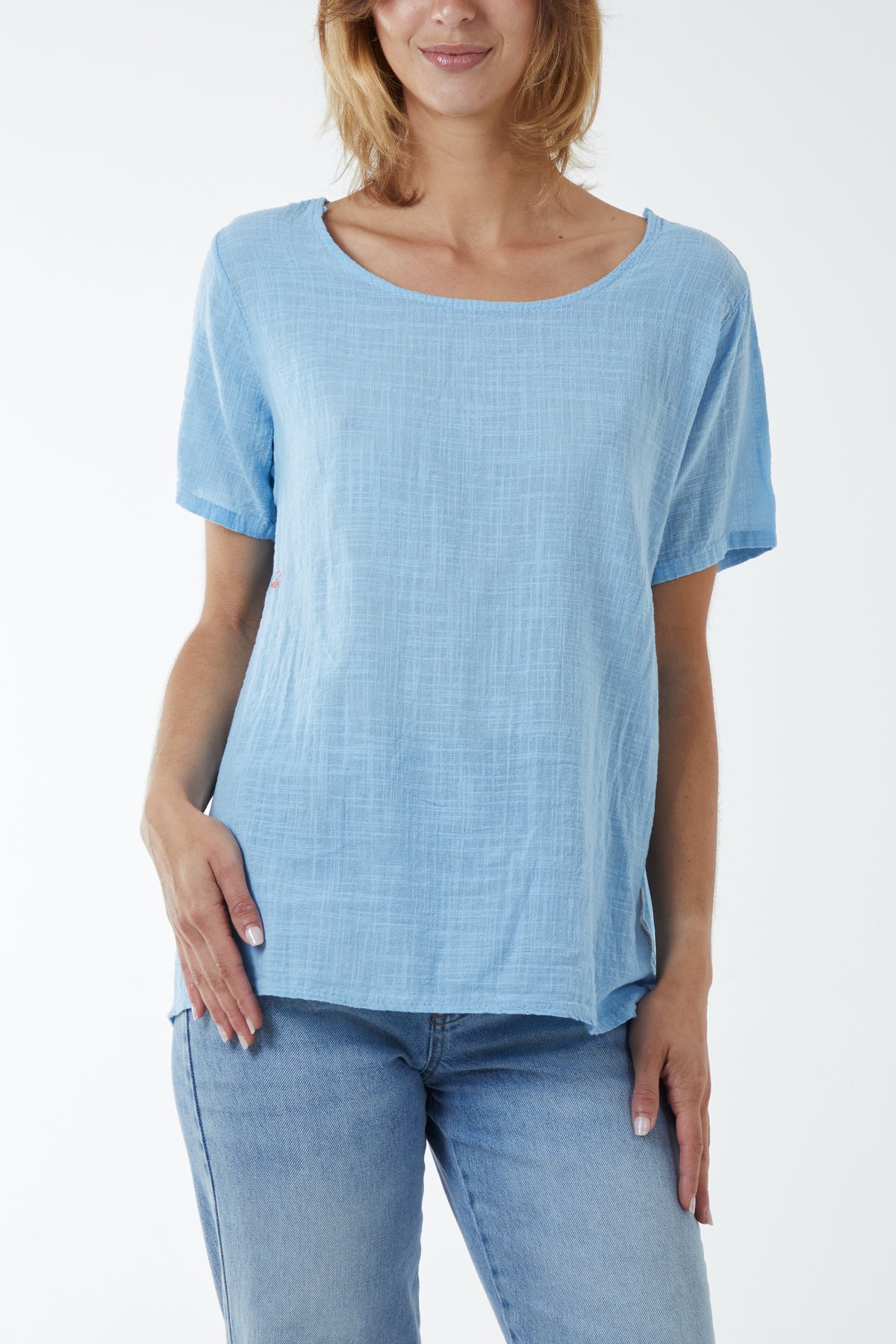 Round Neck Button Back Top