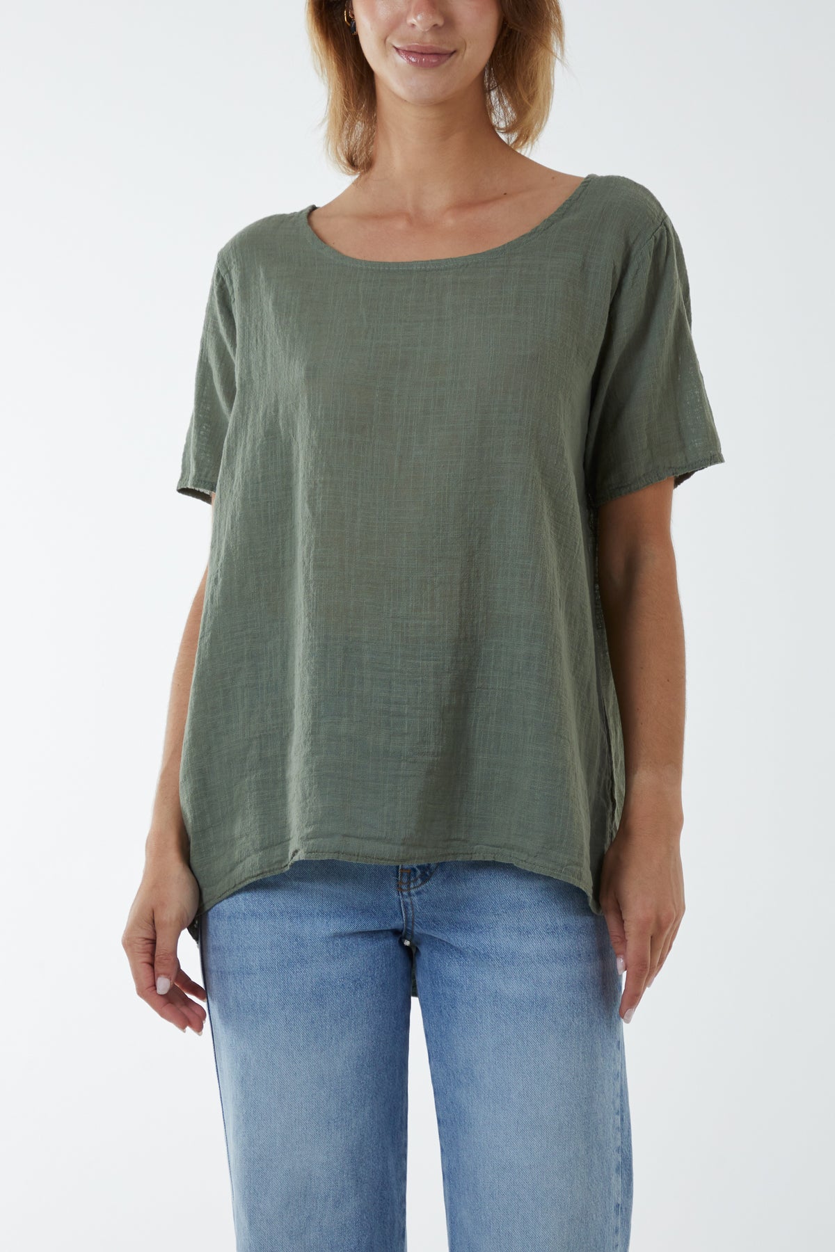Round Neck Button Back Top