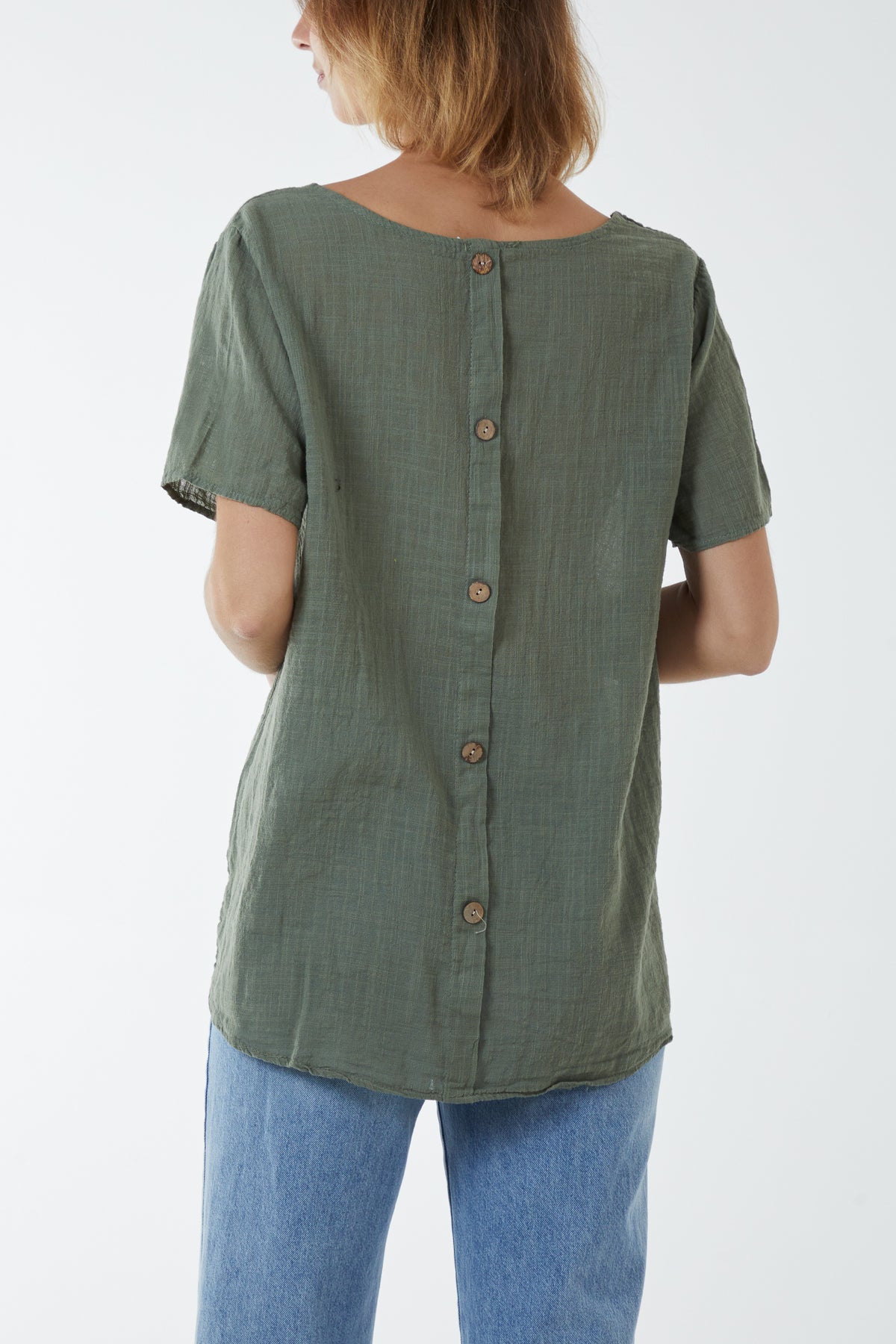 Round Neck Button Back Top