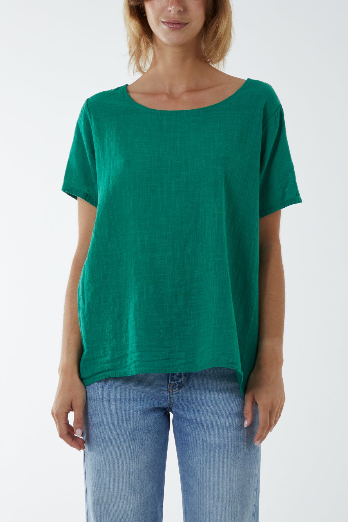 Round Neck Button Back Top