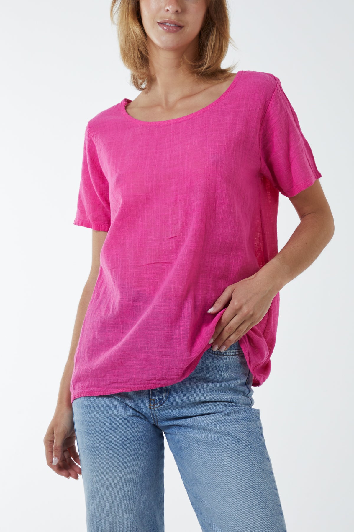 Round Neck Button Back Top