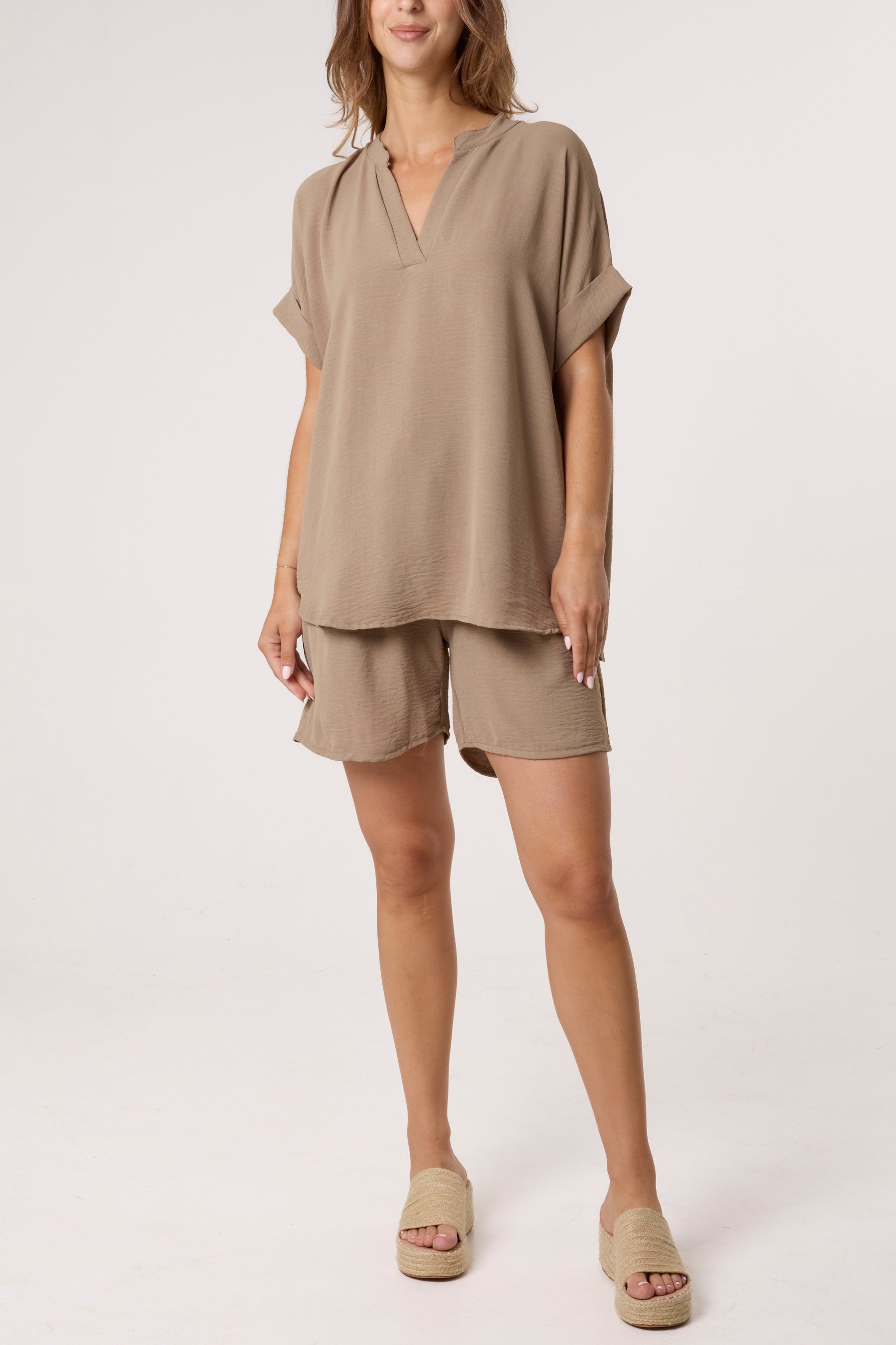 V-Neck Top and Shorts Co-Ord Set