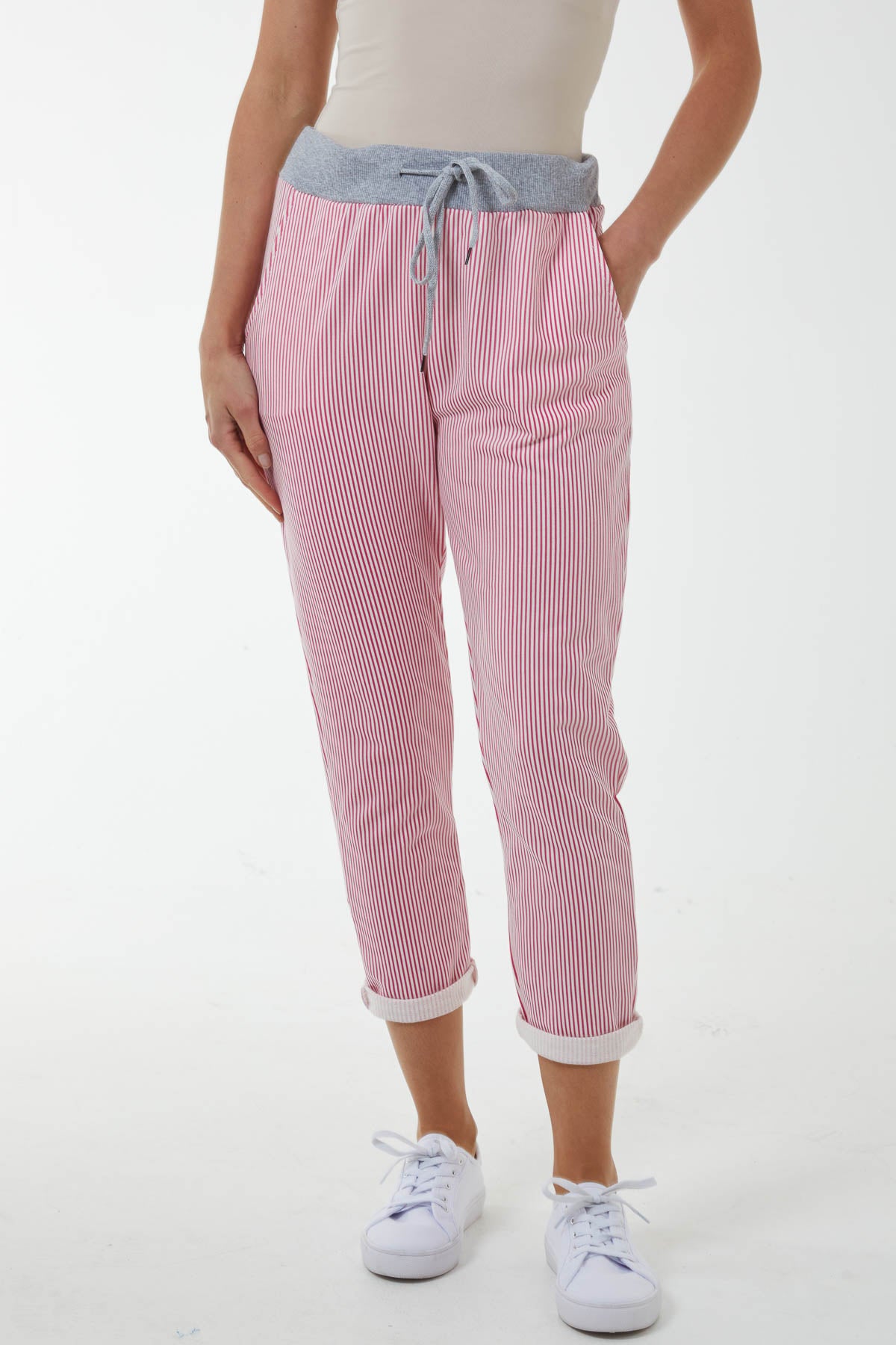 Stripe Trousers with Contrasted Waist