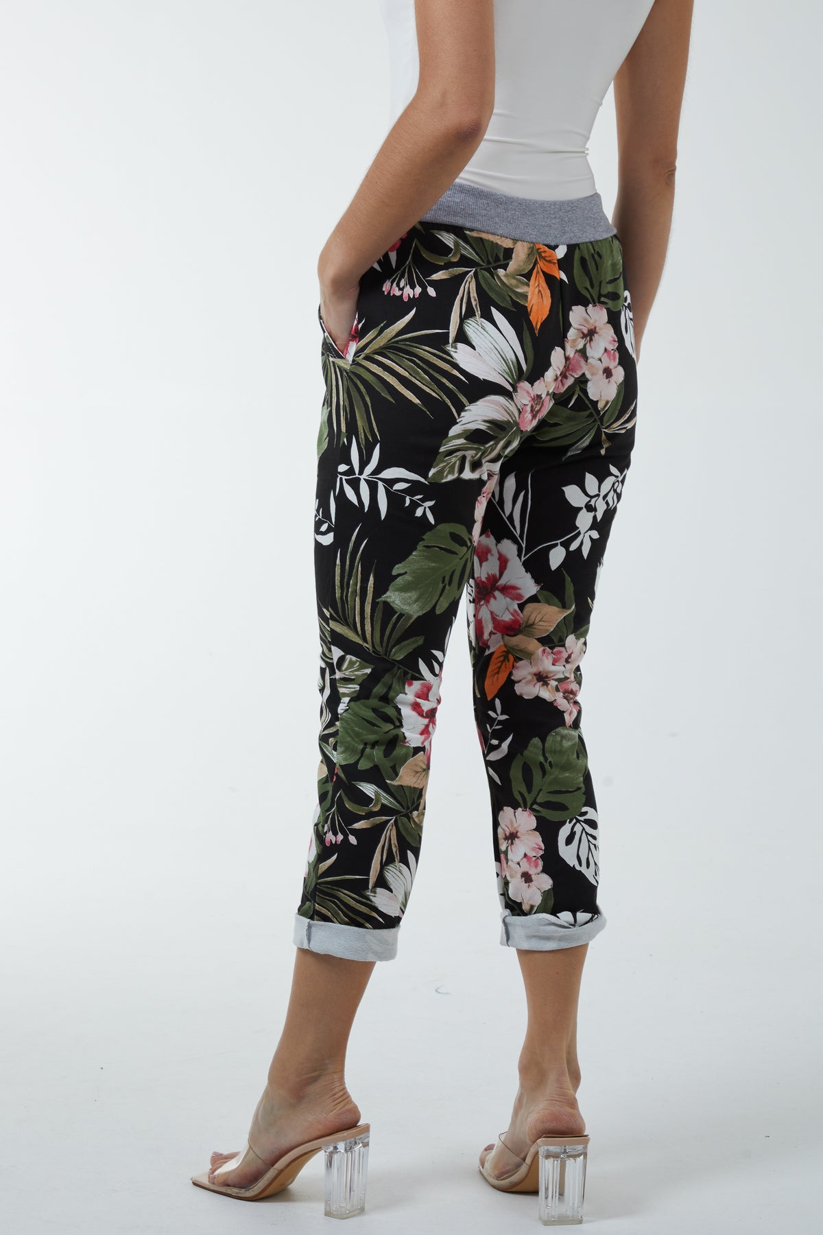 Tropical Print Trousers with Contrasted