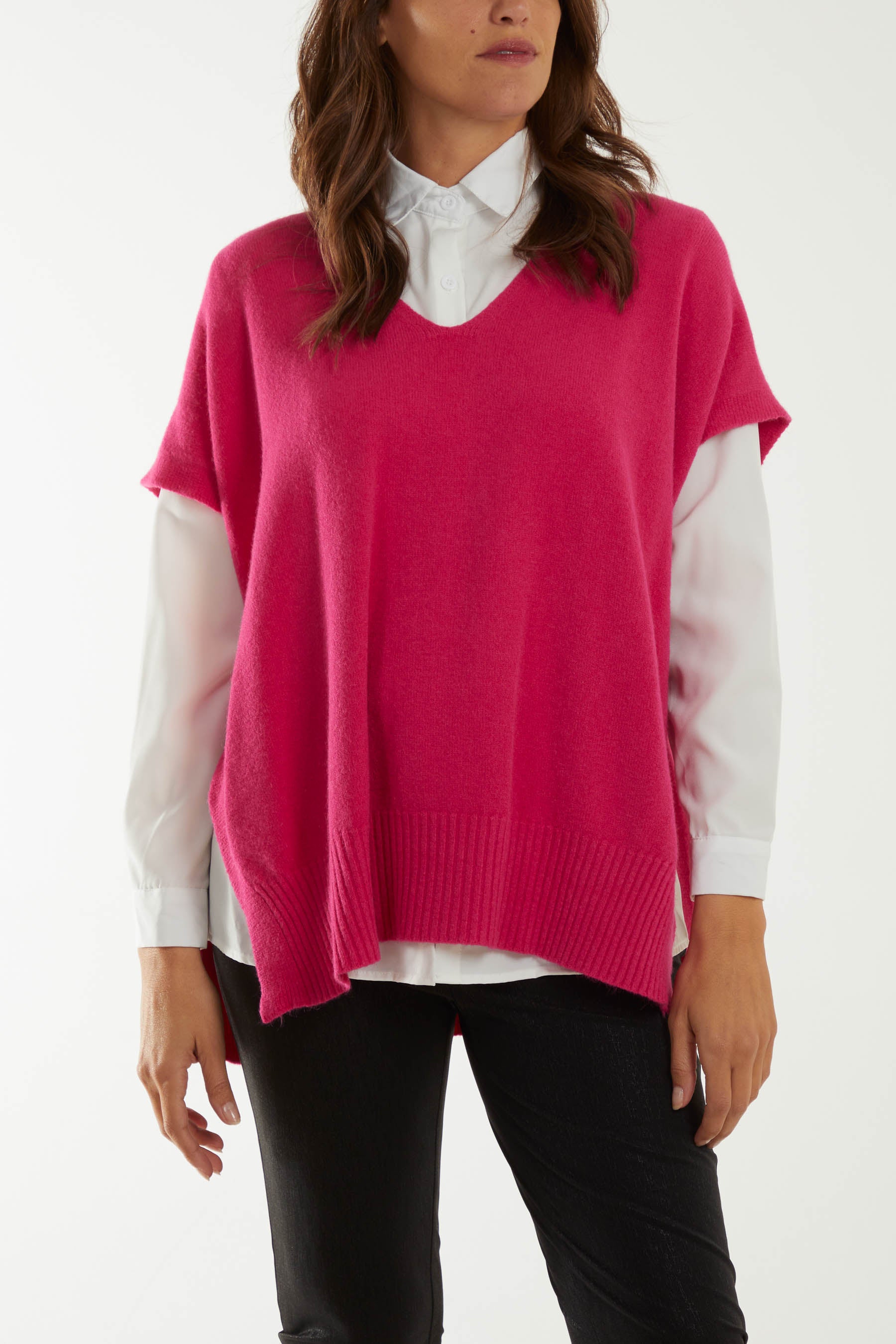 V-Neck Side Split Knit Vest