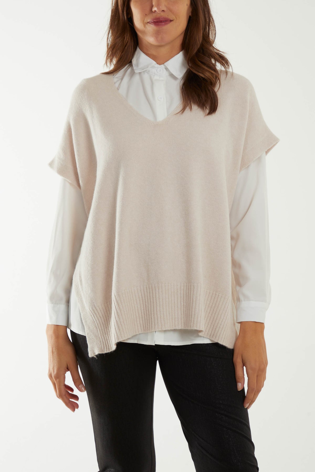 V-Neck Side Split Knit Vest