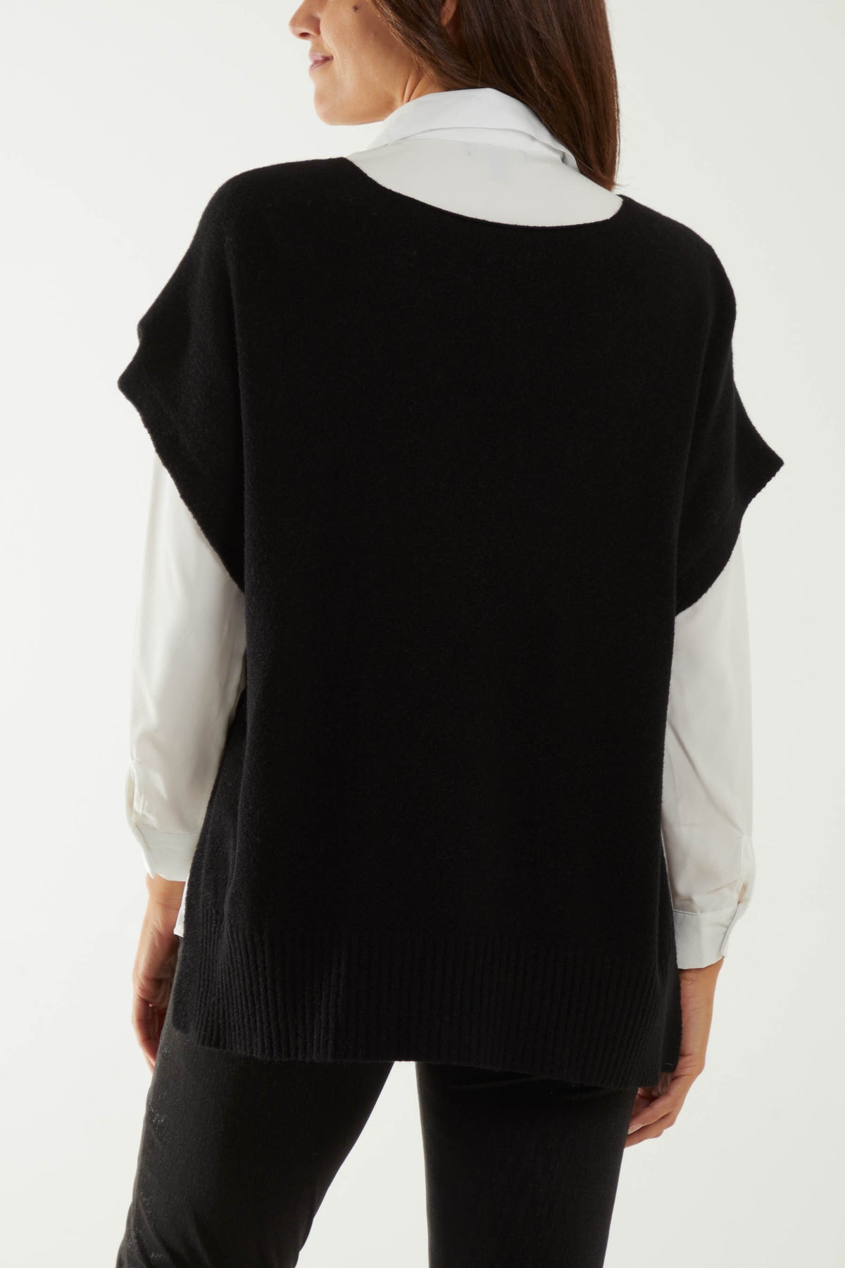 V-Neck Side Split Knit Vest