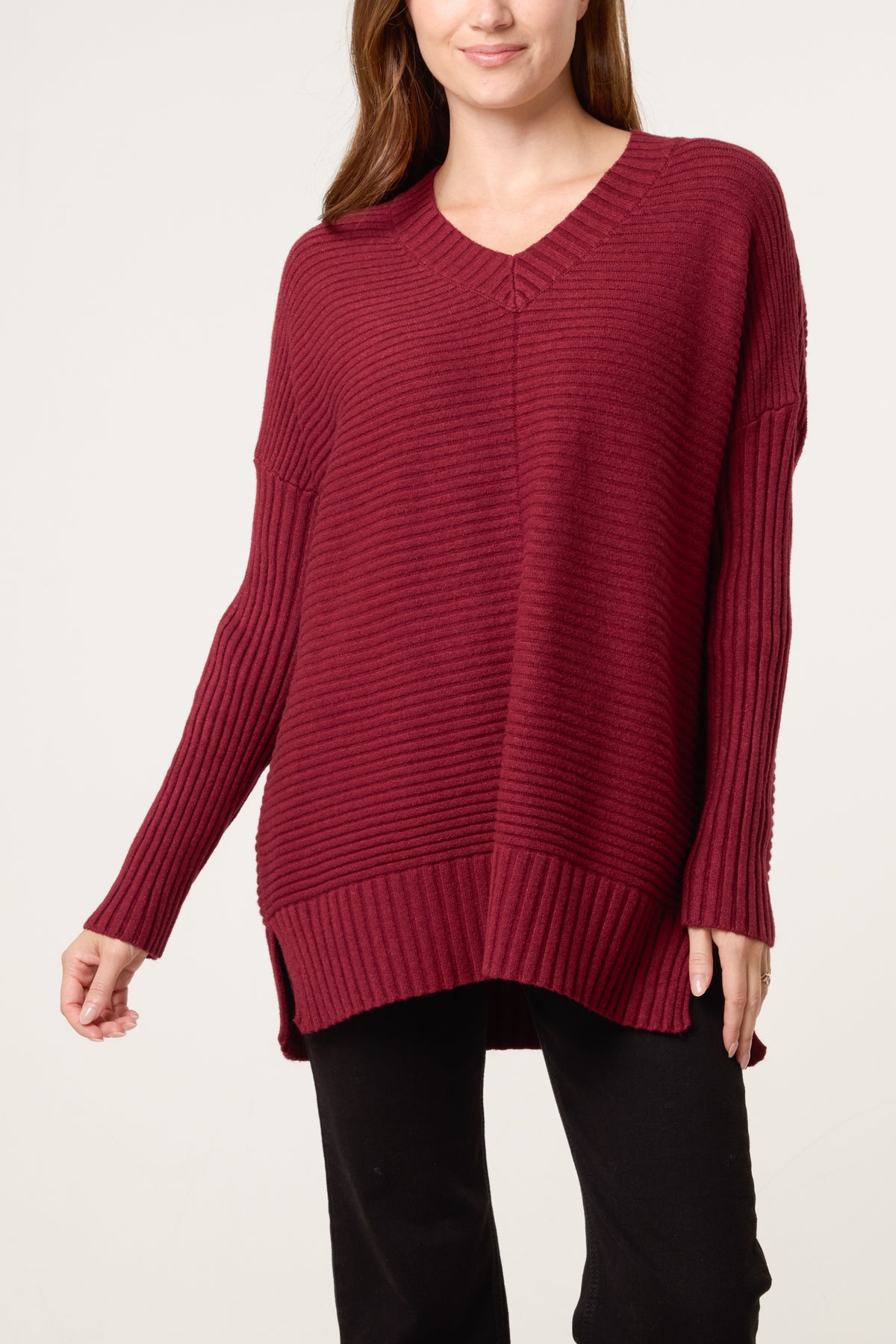 Ribbed Relax Fit V-Neck Jumper