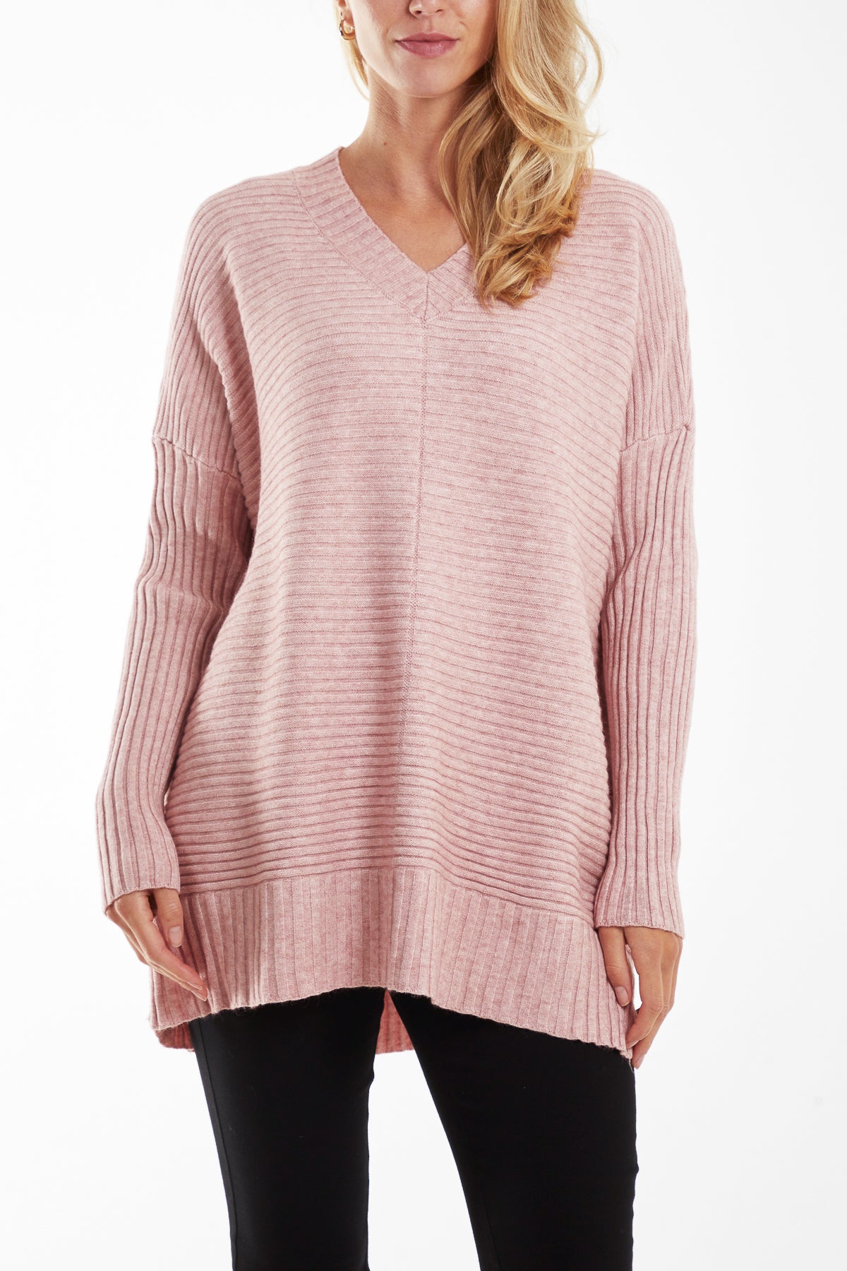 Ribbed Relax Fit V-Neck Jumper