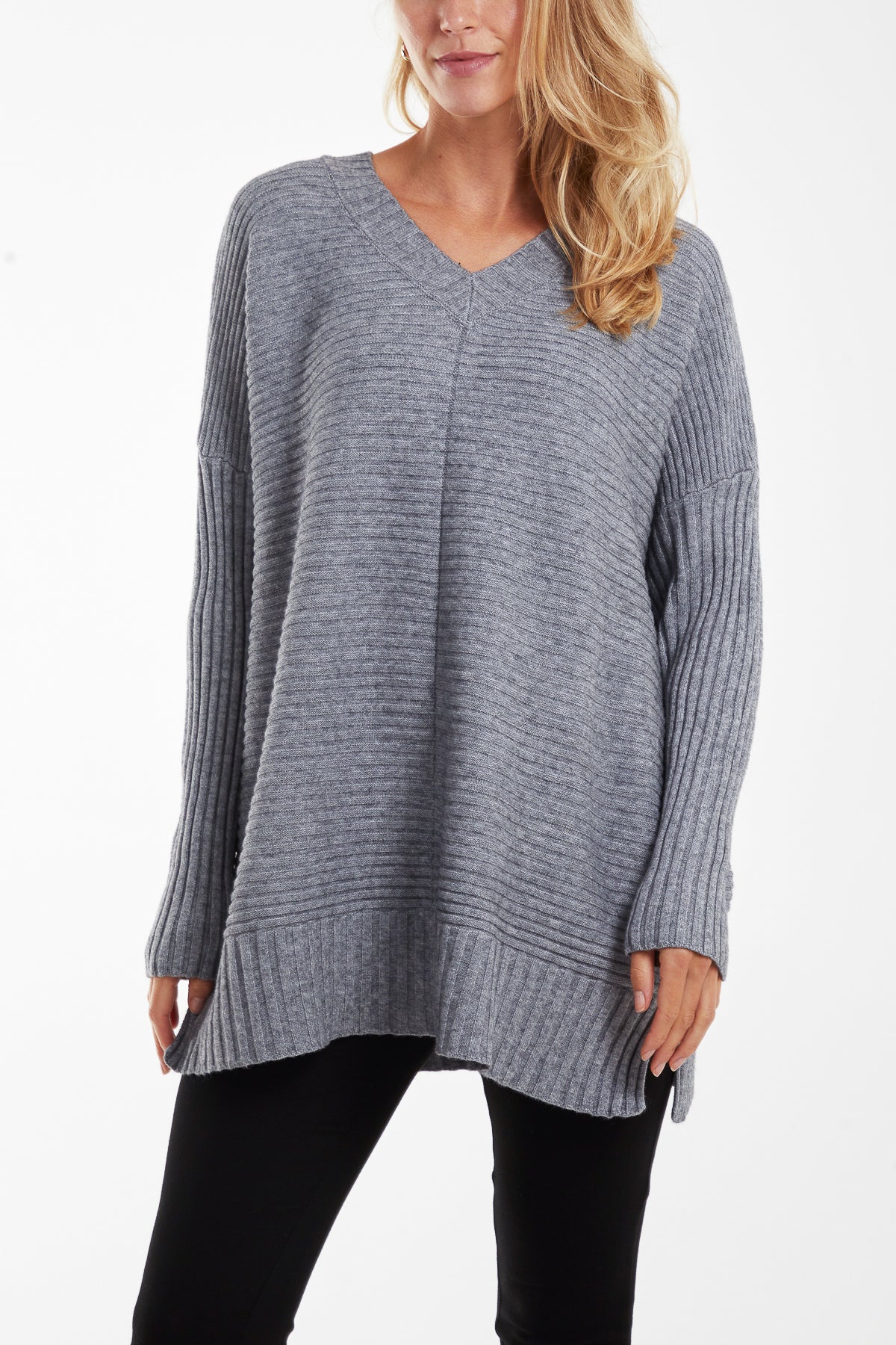 Ribbed Relax Fit V-Neck Jumper