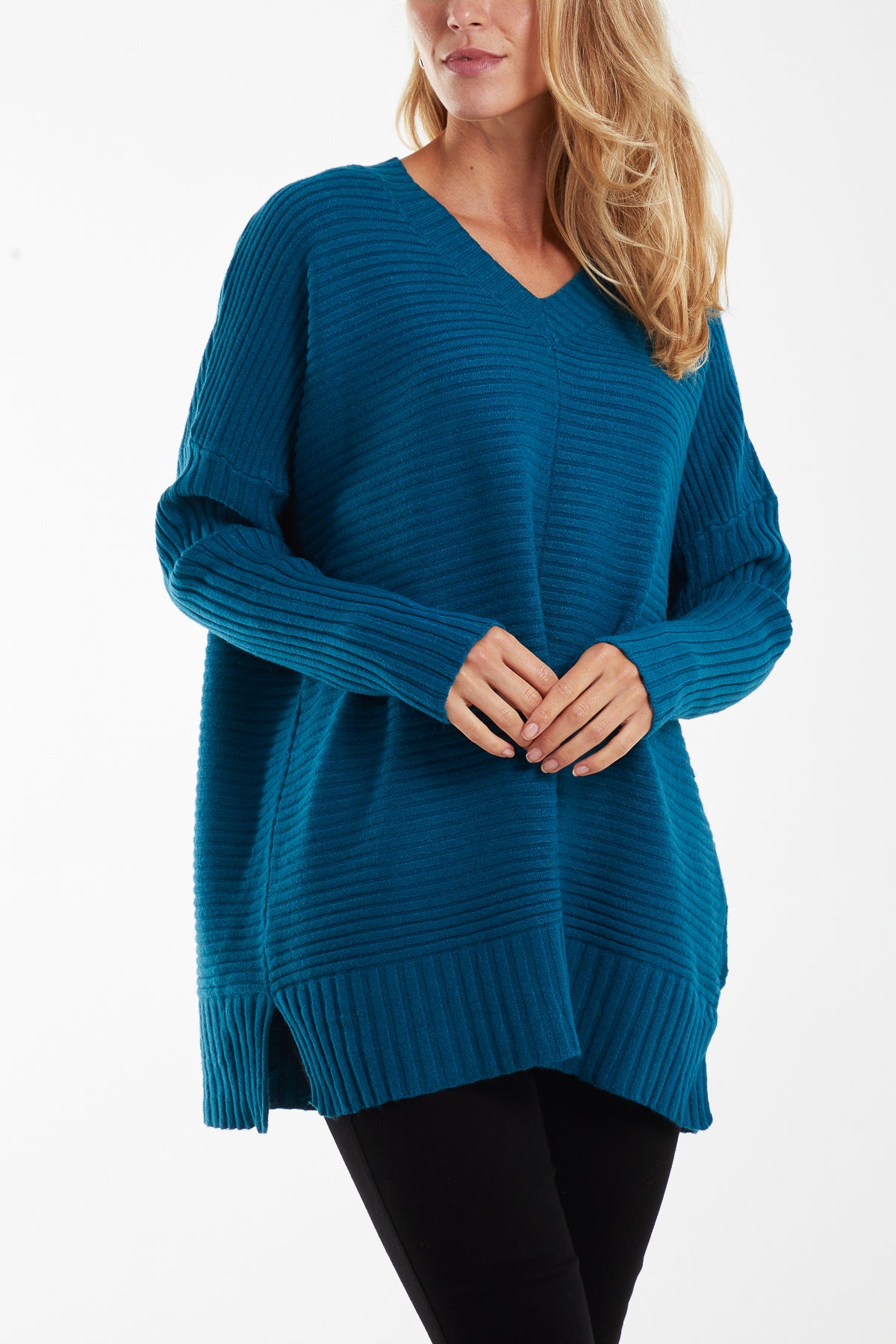 Ribbed Relax Fit V-Neck Jumper