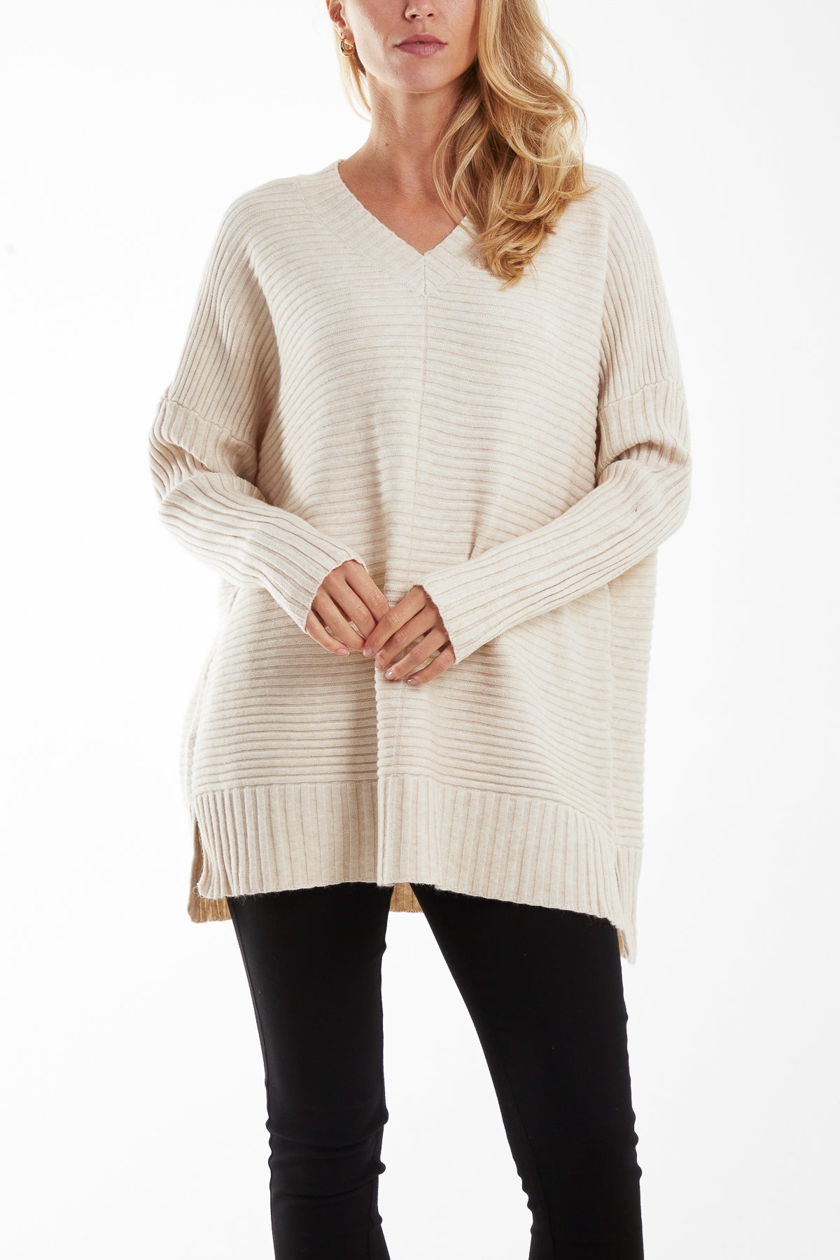 Ribbed Relax Fit V-Neck Jumper