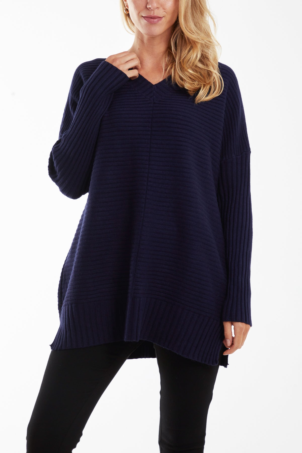 Ribbed Relax Fit V-Neck Jumper
