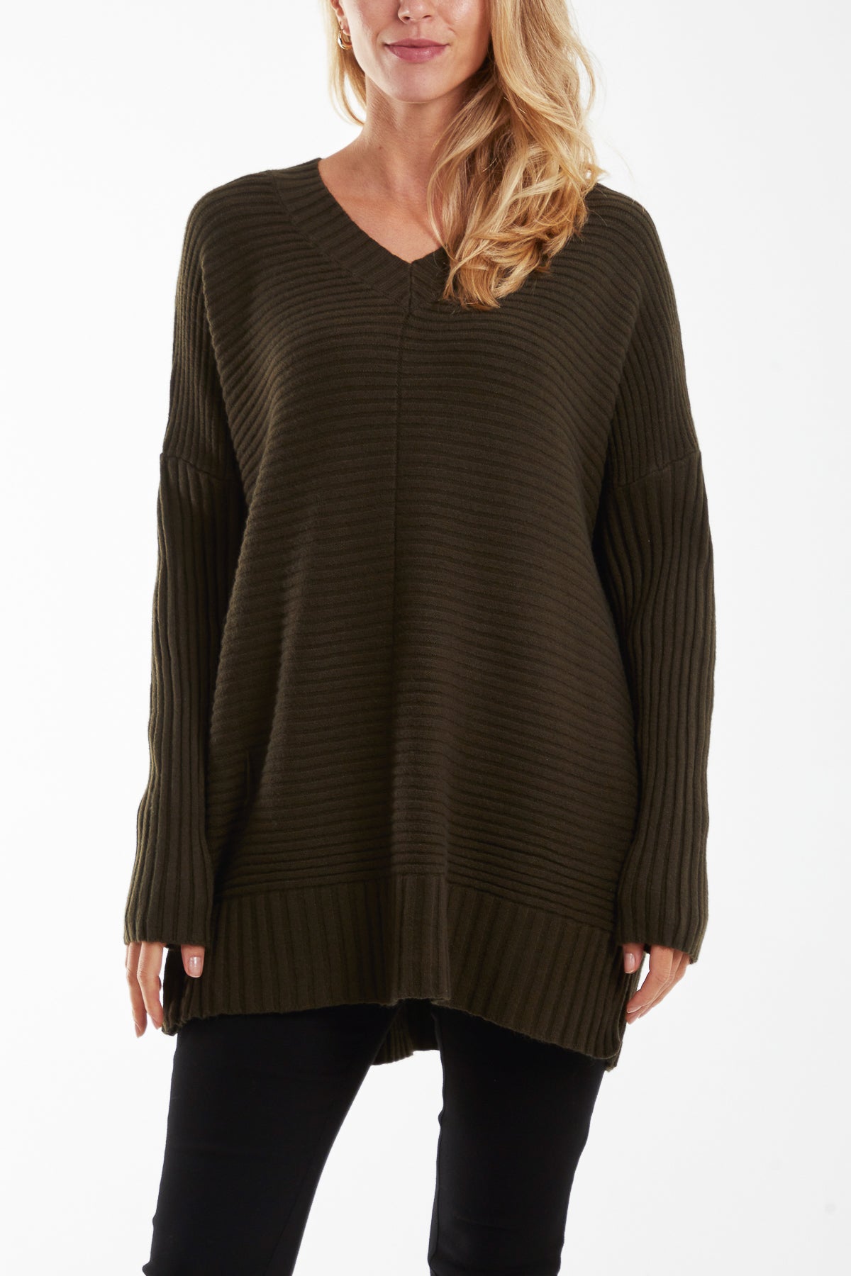 Ribbed Relax Fit V-Neck Jumper