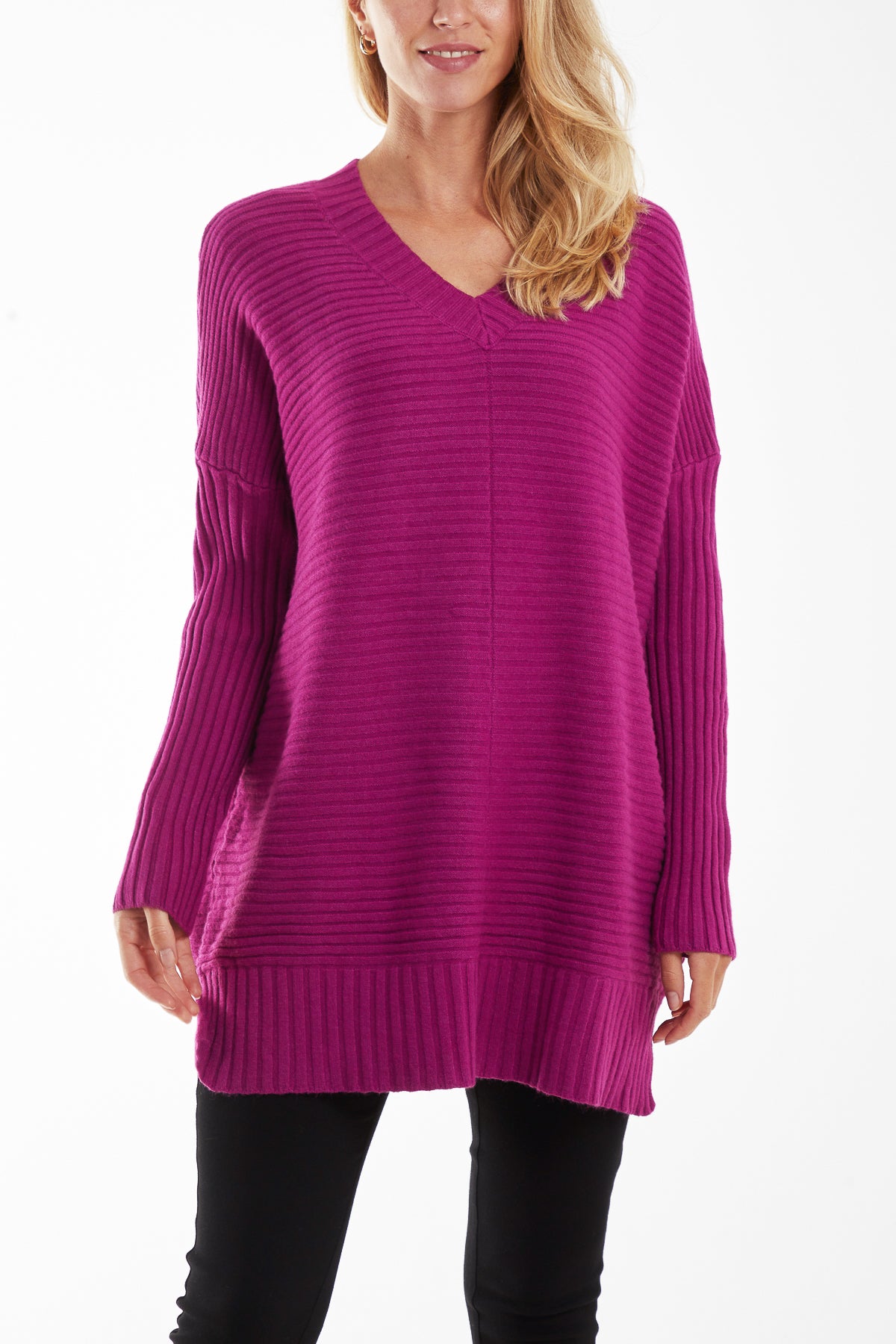 Ribbed Relax Fit V-Neck Jumper