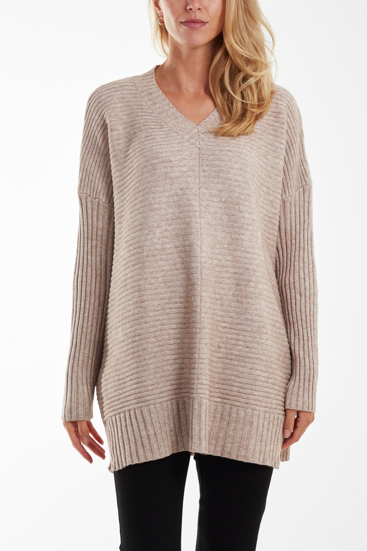 Ribbed Relax Fit V-Neck Jumper