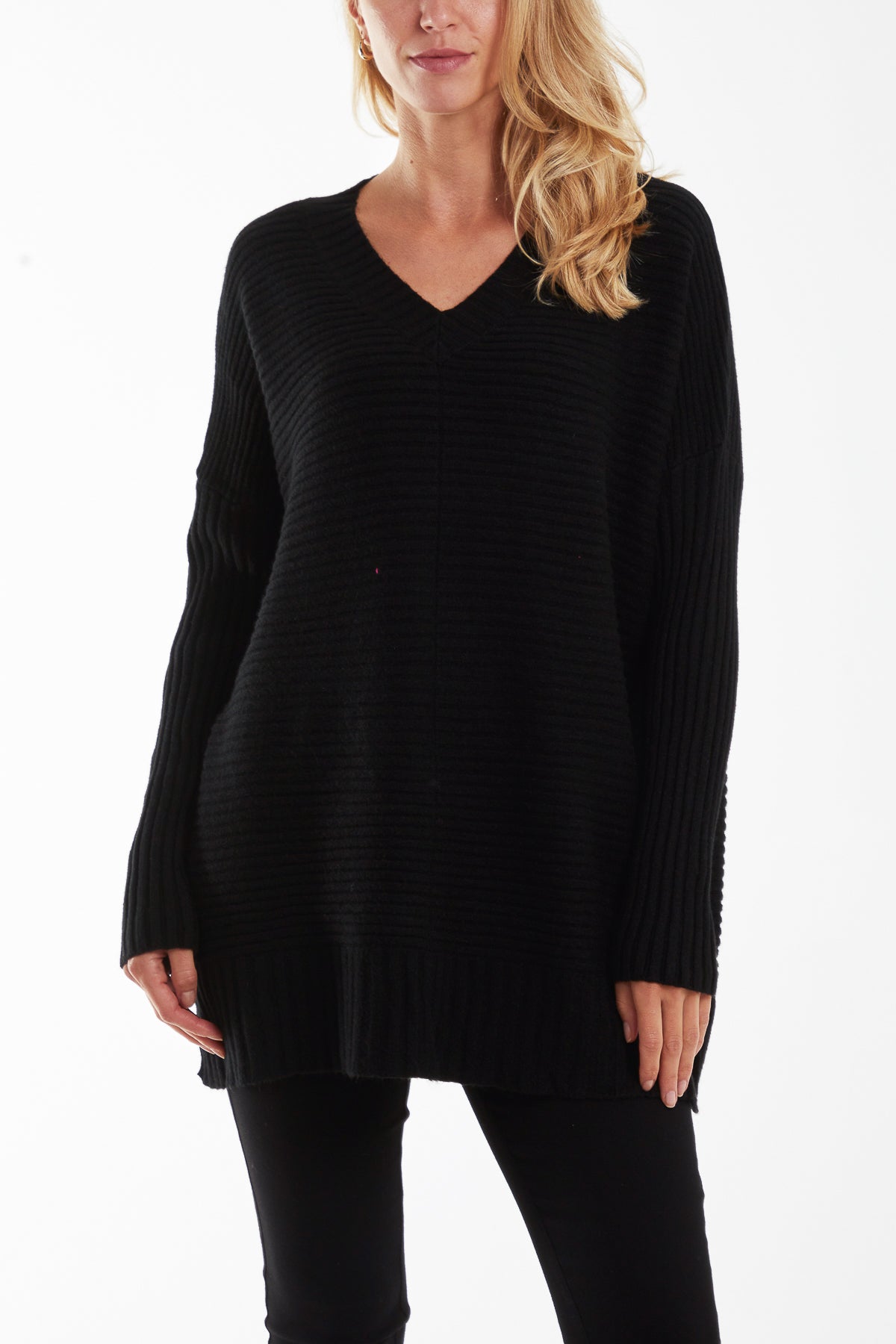 Ribbed Relax Fit V-Neck Jumper