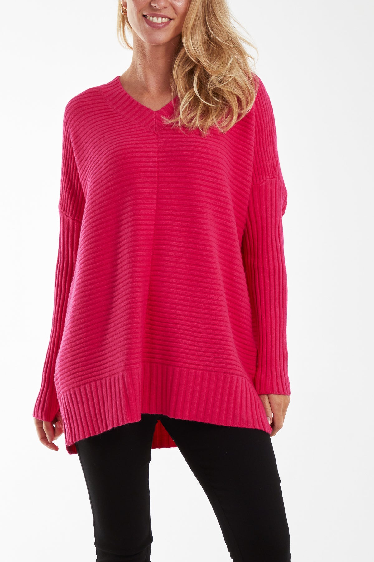 Ribbed Relax Fit V-Neck Jumper