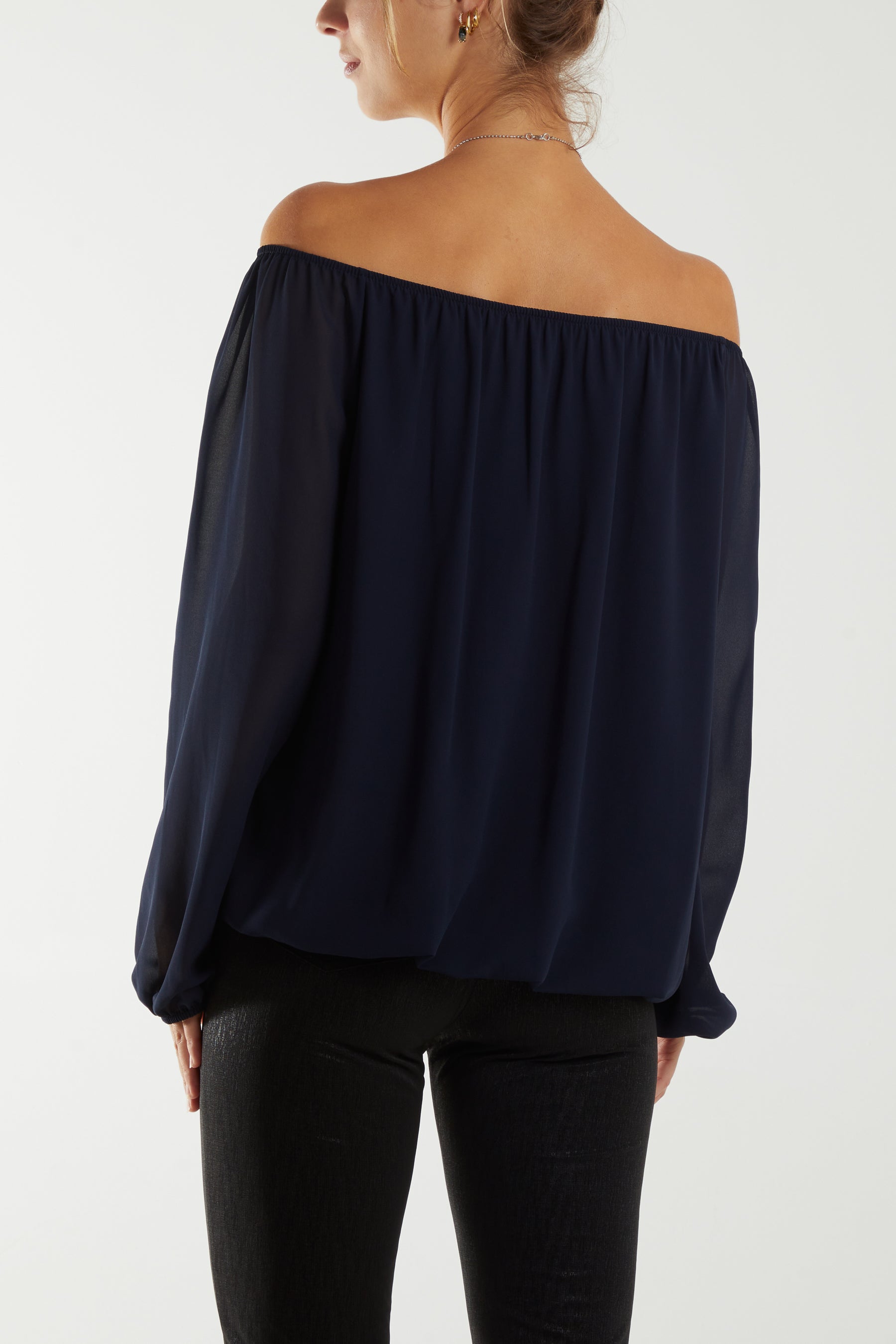 Off The Shoulder Puffball Necklace Top