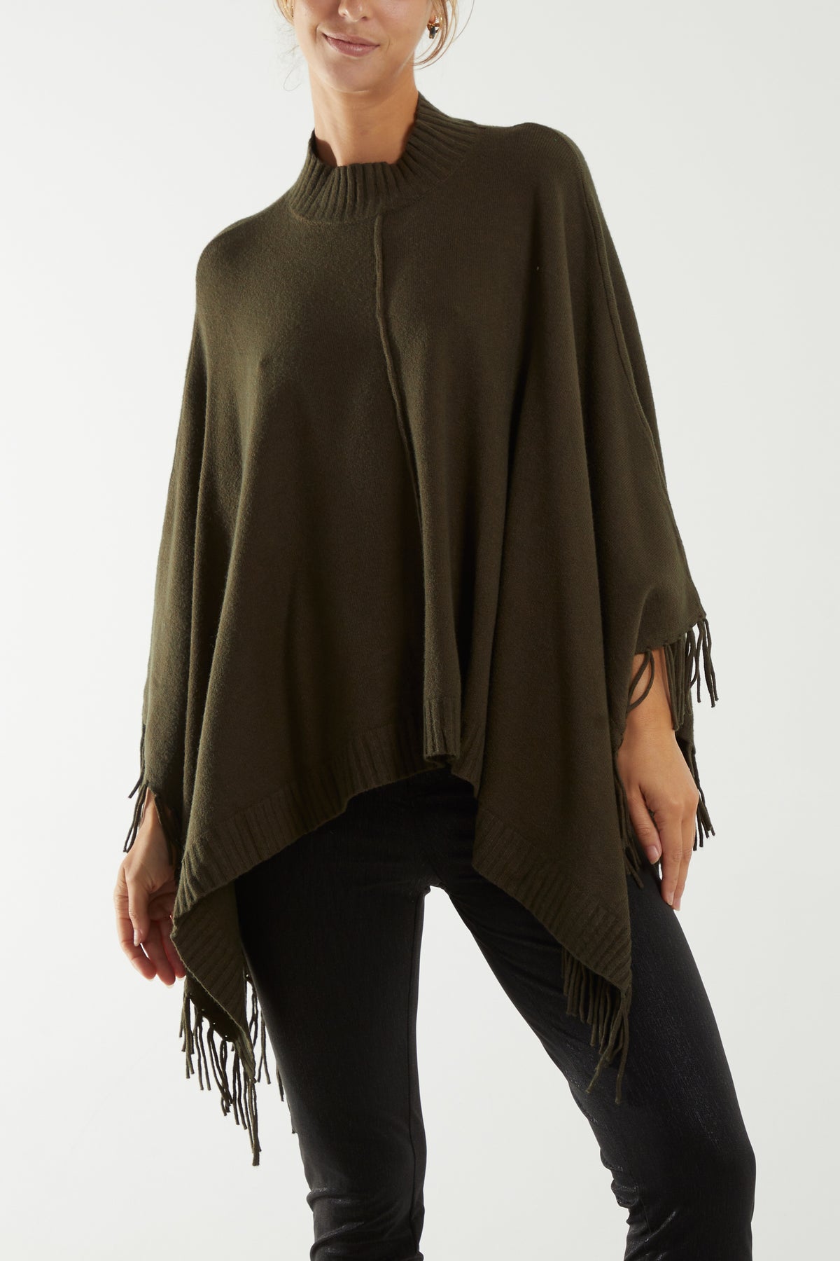 Turtle Neck Fringed Poncho