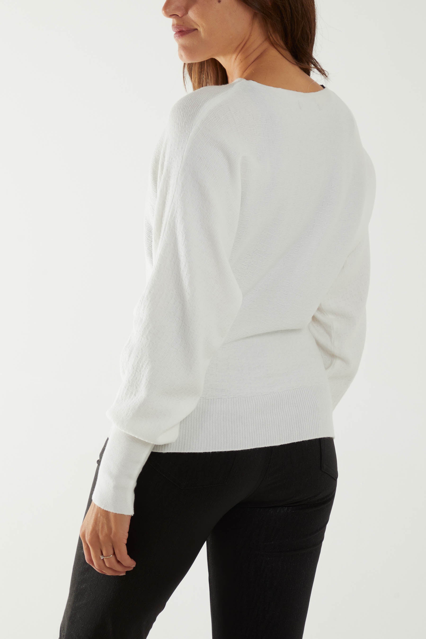 Slash Neck Cuffed Hem Fine Knit Jumper