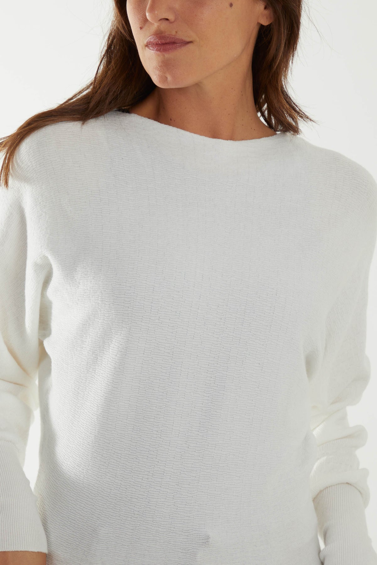 Slash Neck Cuffed Hem Fine Knit Jumper