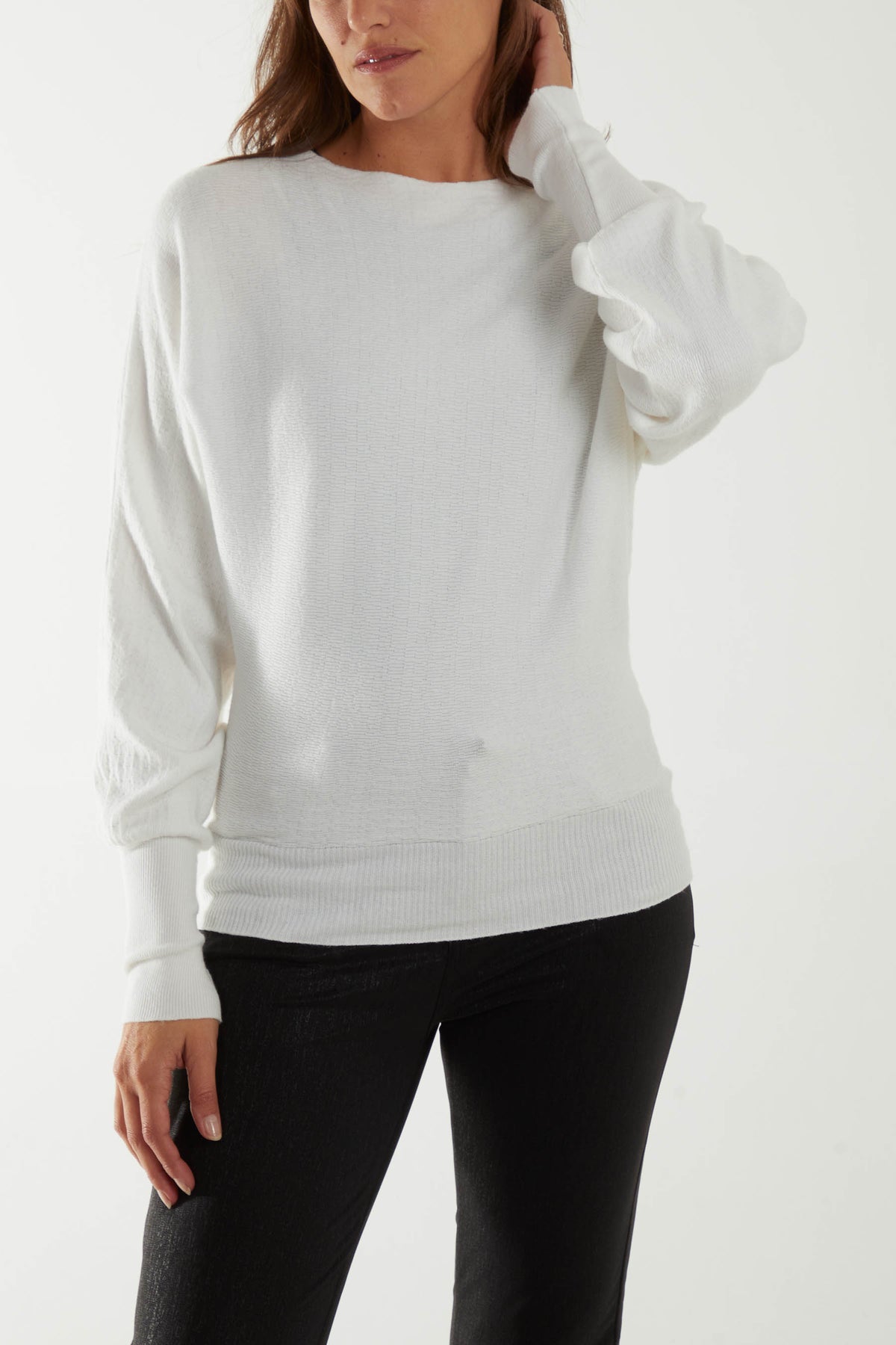 Slash Neck Cuffed Hem Fine Knit Jumper
