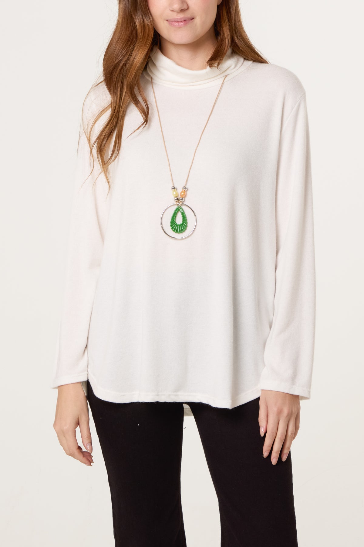 Fine Knit Roll Neck Jumper with Necklace