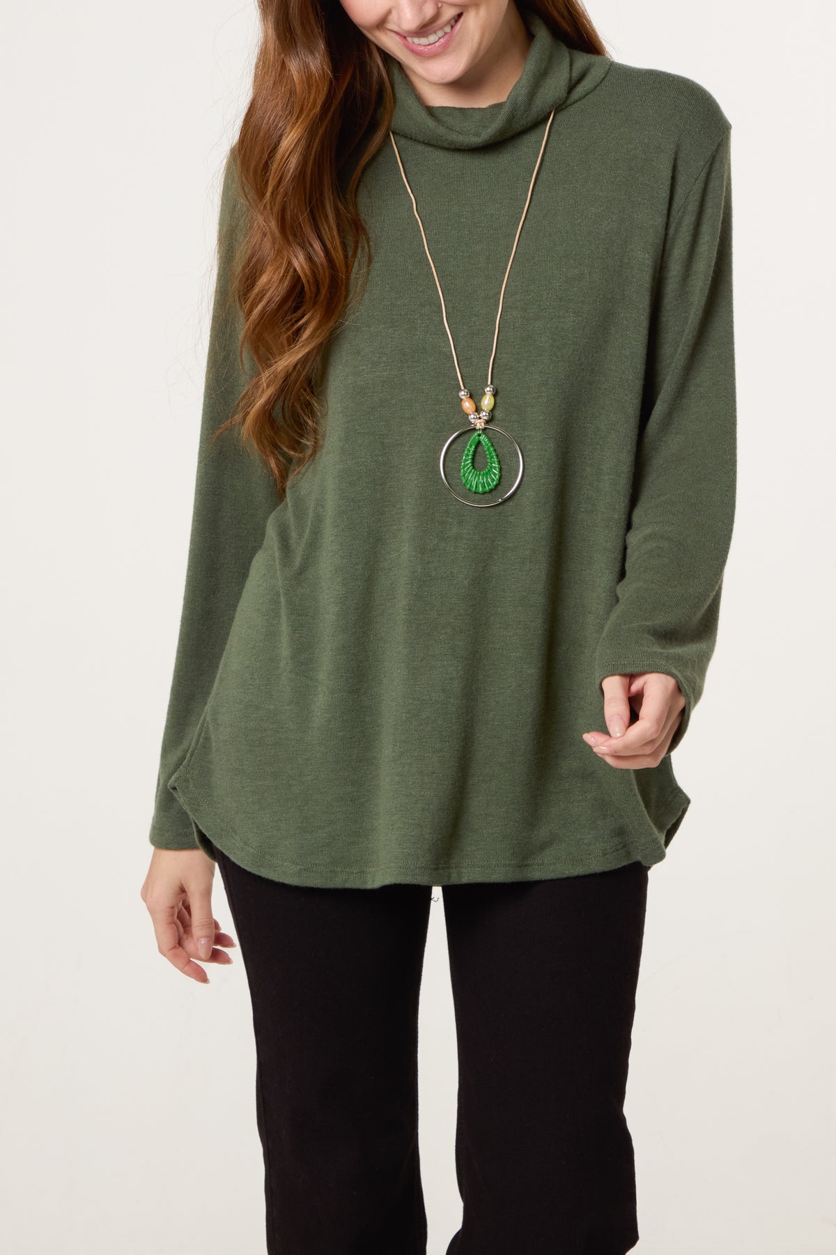 Fine Knit Roll Neck Jumper with Necklace