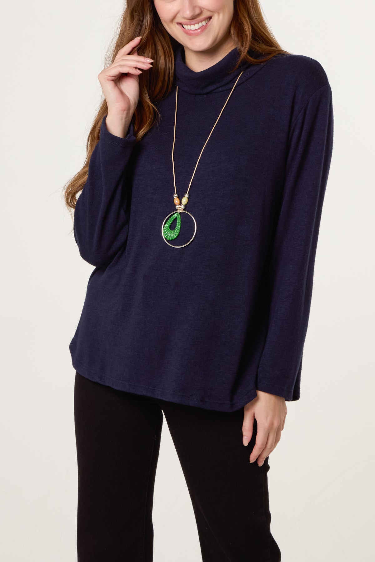 Fine Knit Roll Neck Jumper with Necklace