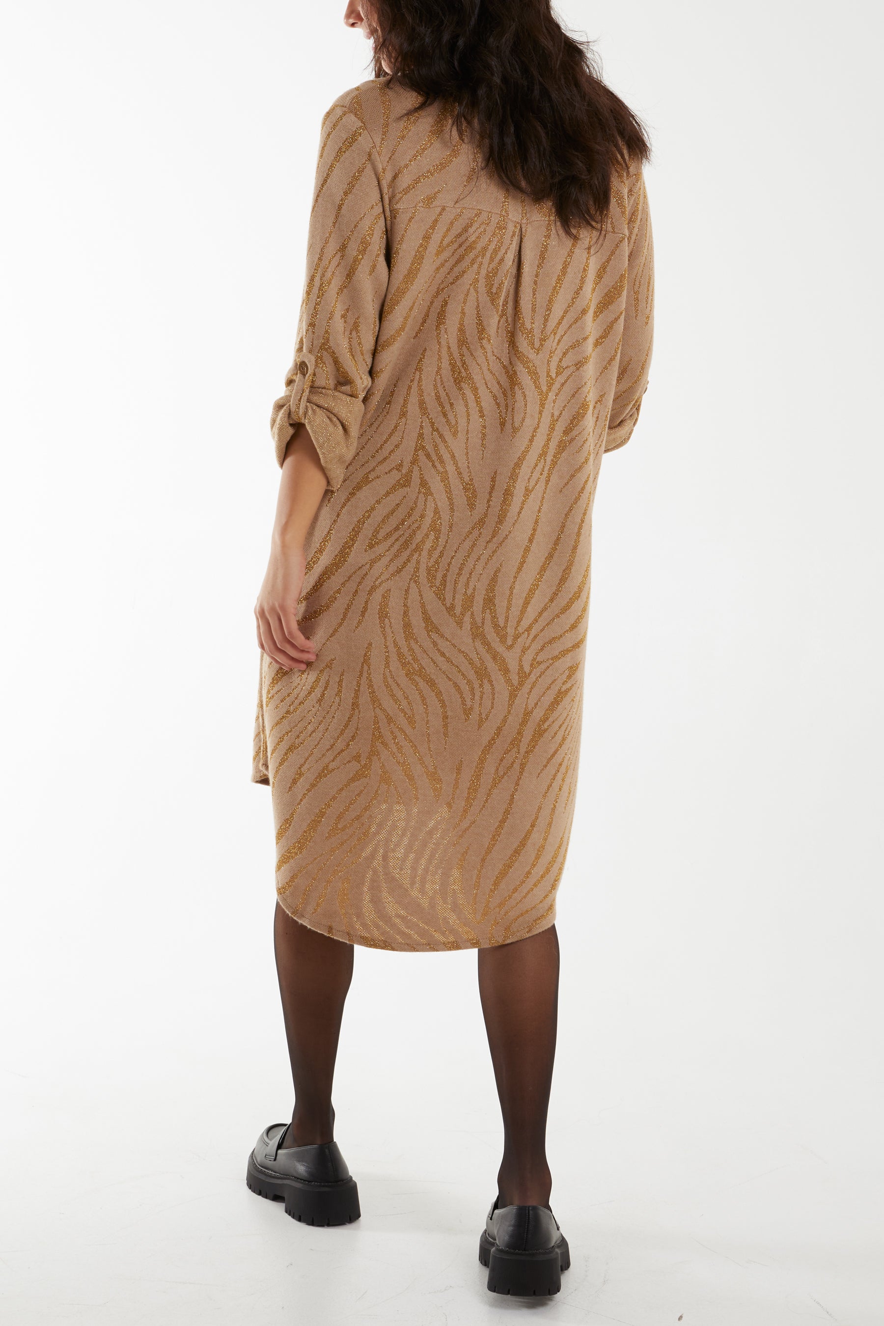 Lurex Zebra Pattern Knitted Shirt Dress