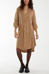 Lurex Zebra Pattern Knitted Shirt Dress