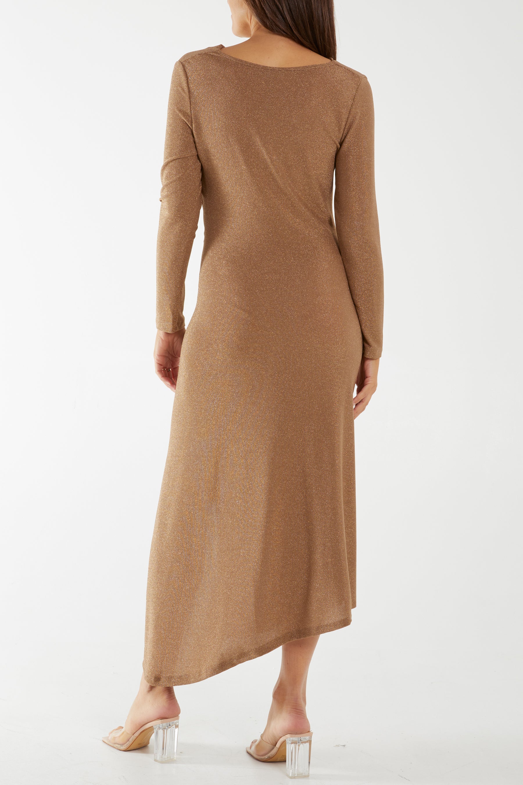 Metallic Draped Cowl Neck Maxi Dress