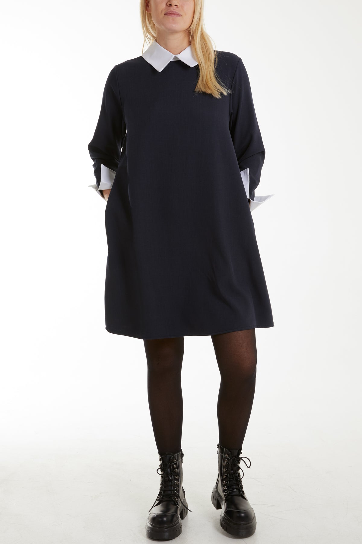 Collar & Cuff A Line Side Pocket Dress