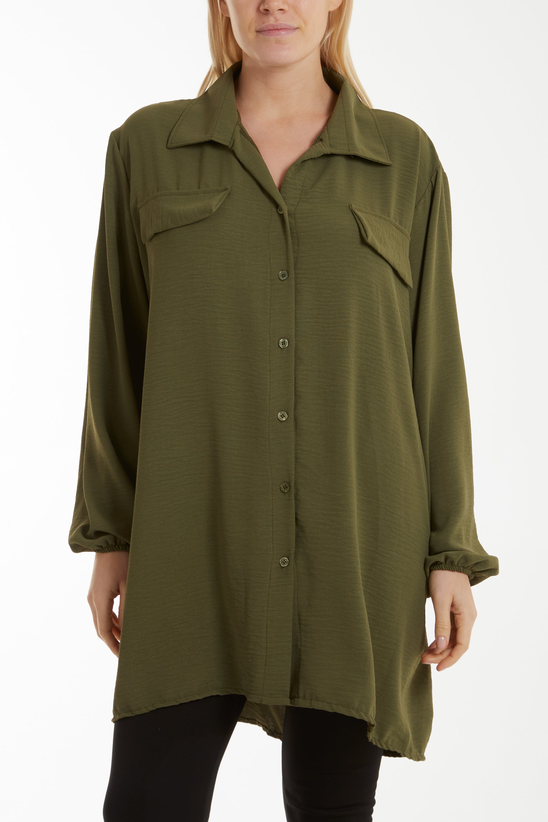 Front Flaps Long Sleeve Oversized Shirt