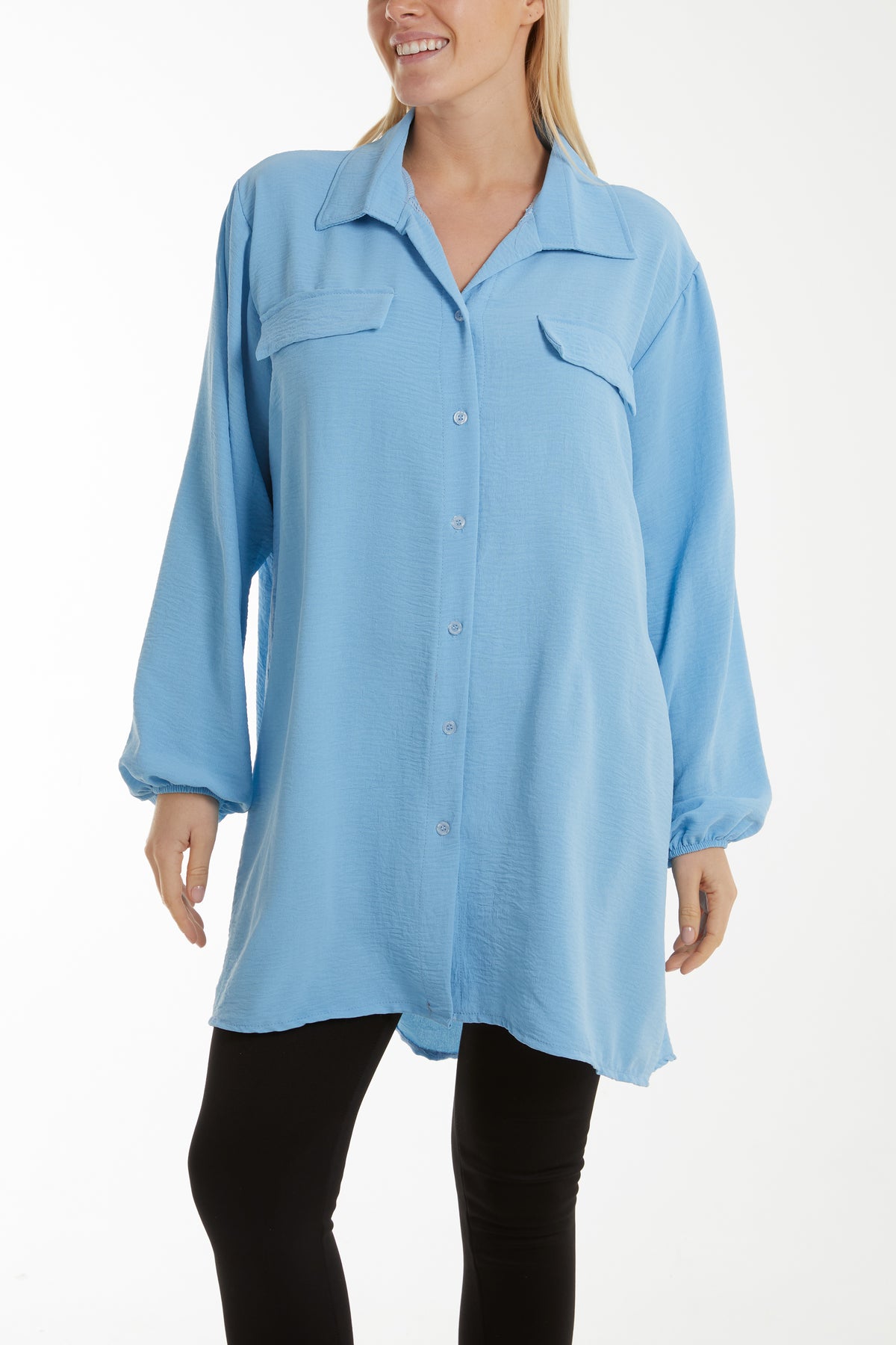 Front Flaps Long Sleeve Oversized Shirt