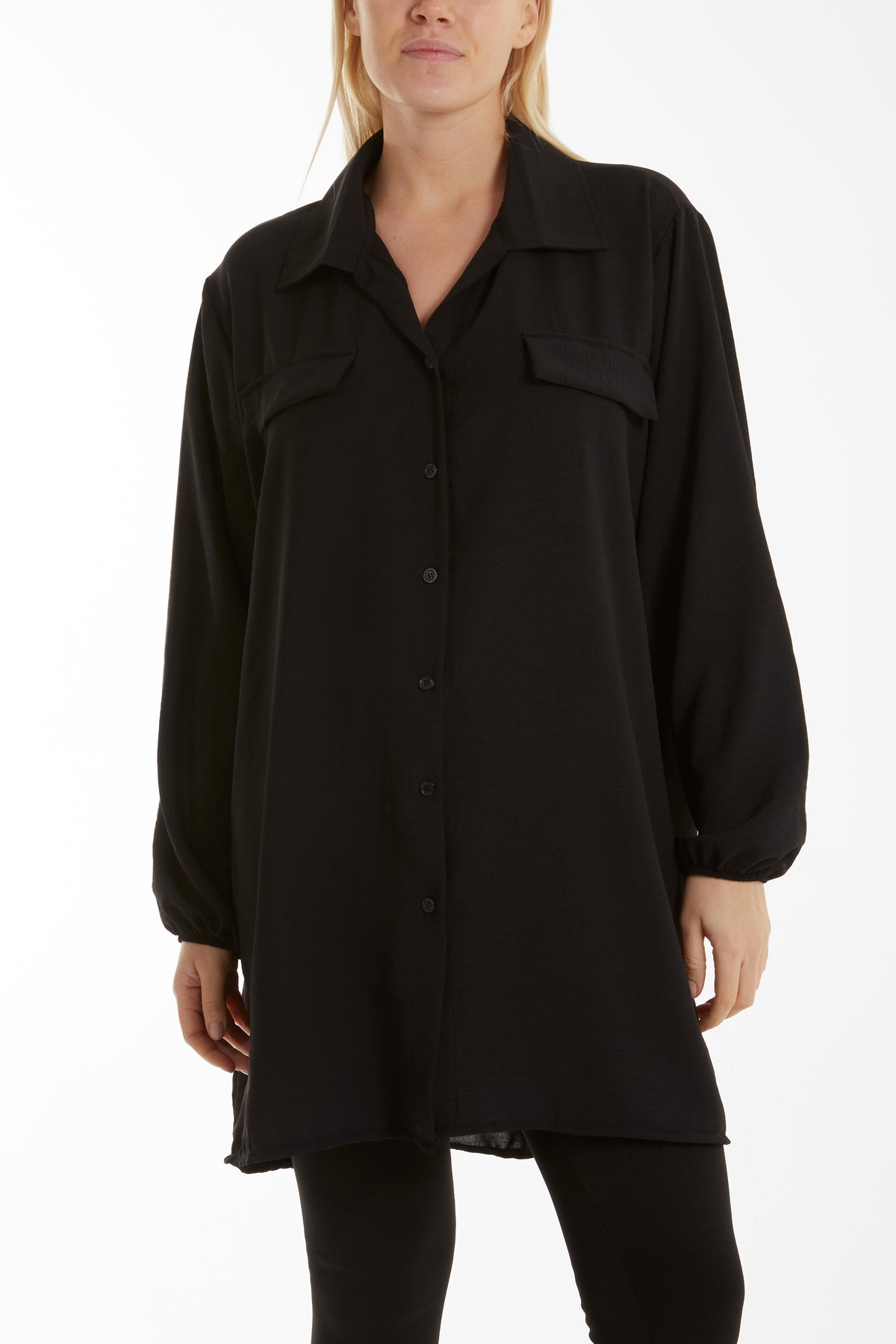Front Flaps Long Sleeve Oversized Shirt